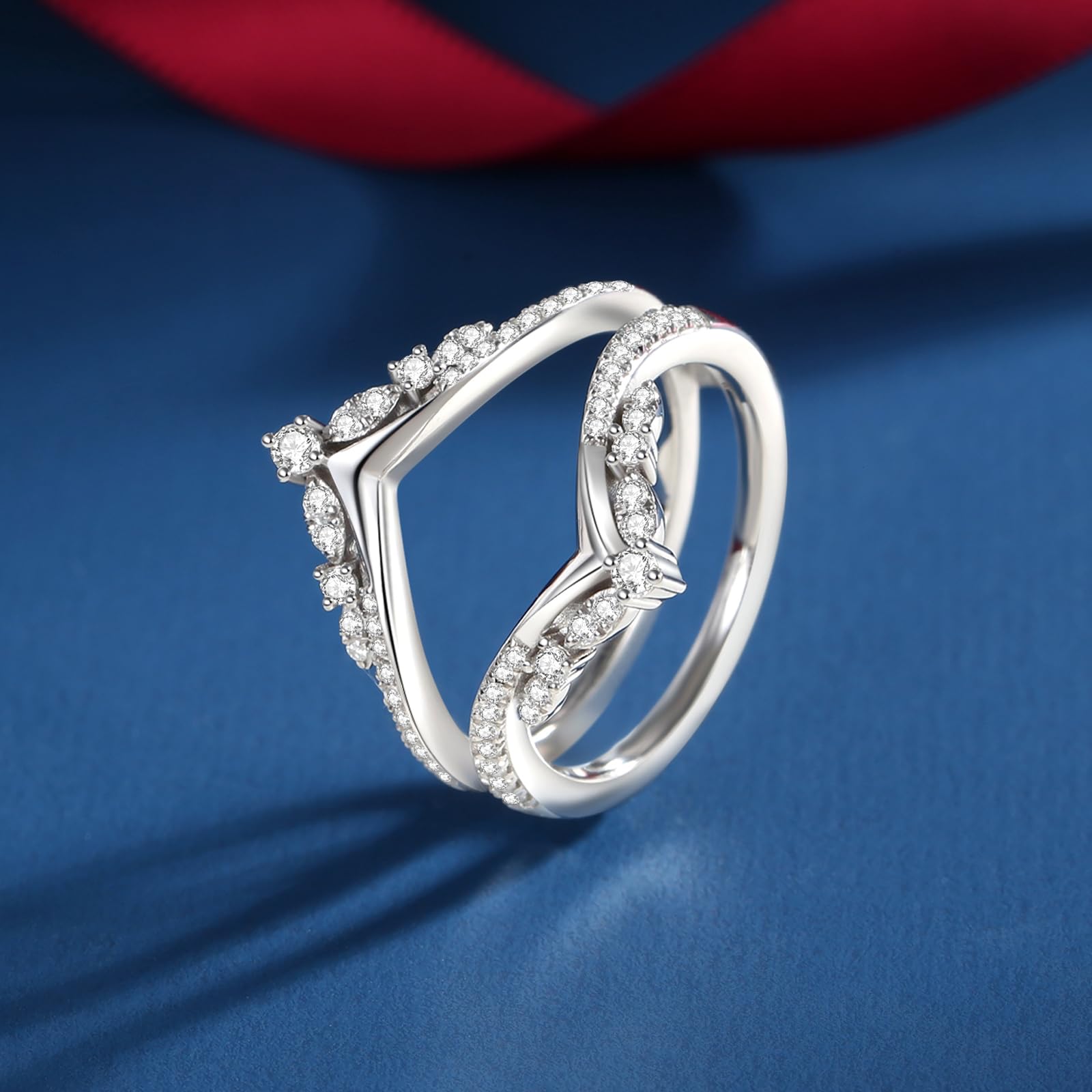 Moissanite Ring Enhancer for Engagement Rings - Curved Wedding Band Enhancer - S925 Sterling Silver & 18K White Gold Plated - Perfect Gift for Wife, Women, Her - Ideal for Anniversaries, Proposals & Special Occasions