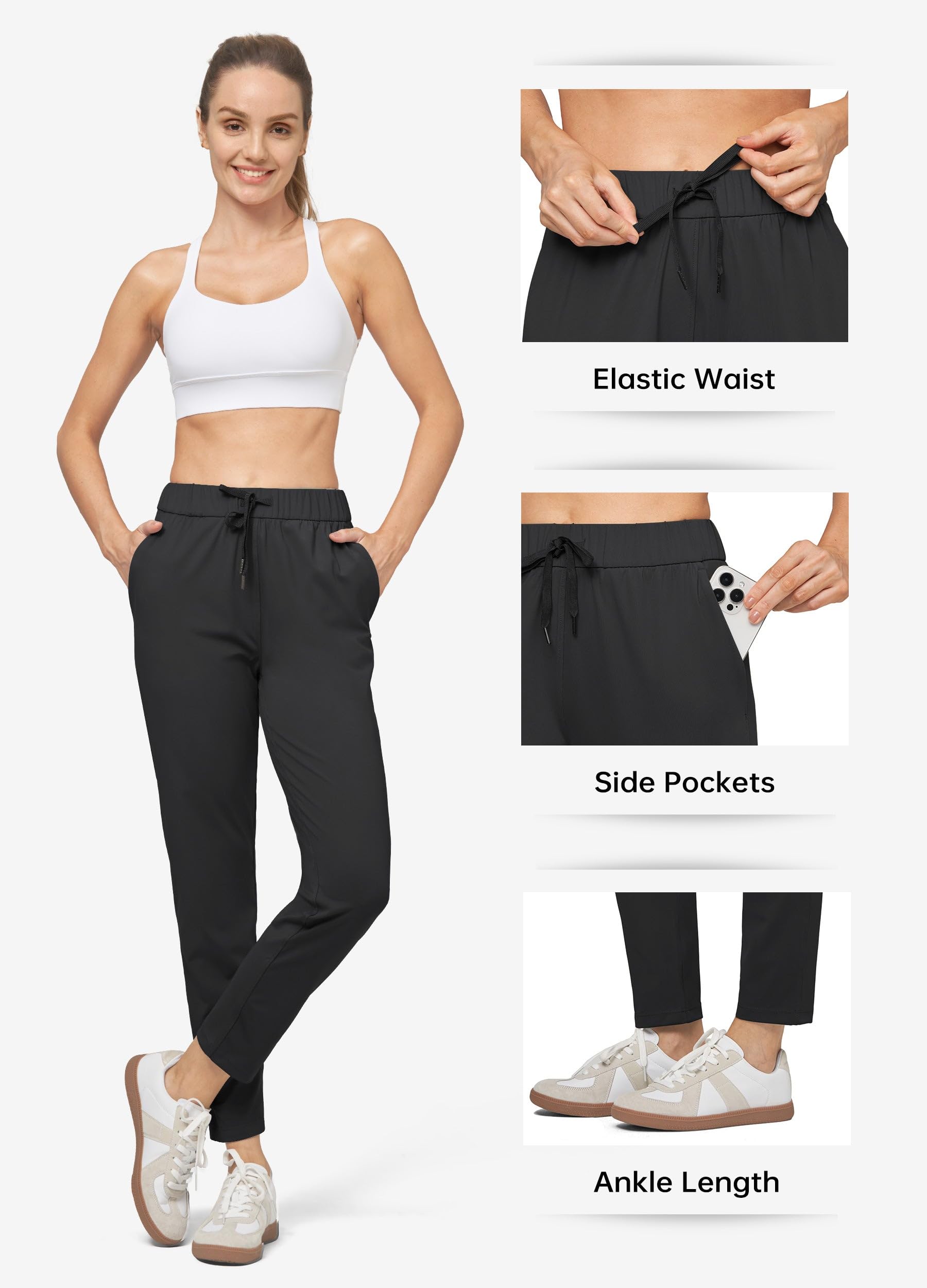 Willit Women's 7/8 Golf Travel Pants - Quick Dry Athletic Lounge Sweatpants for Golf, Travel & Casual Wear