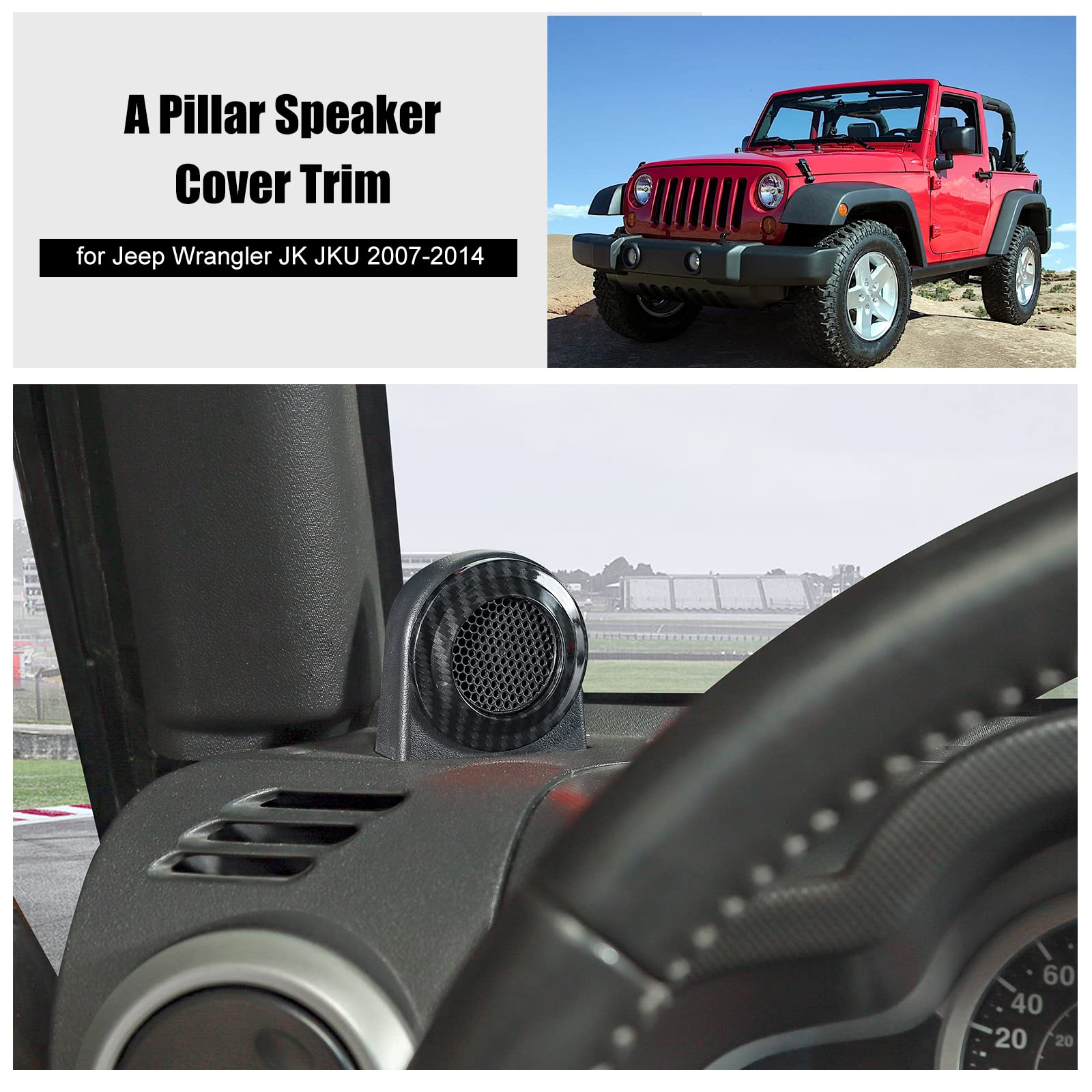 **Carbon Fiber Grain Pillar Speaker Cover Trim Stickers - Interior Car Accessories for 2007-2014 Jeep Wrangler JK & JKU | Upgrade Your Ride's Style & Protection**