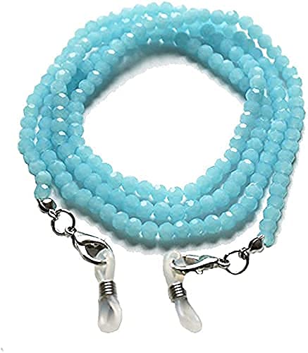 Manbhar Gems - Beaded Anti-Lost Mask Lanyard & Eyeglasses Holder for Women & Men | 74CM Crystal Glass Beads (Aqua Chalcedony) | Perfect for Work, Travel & Daily Use