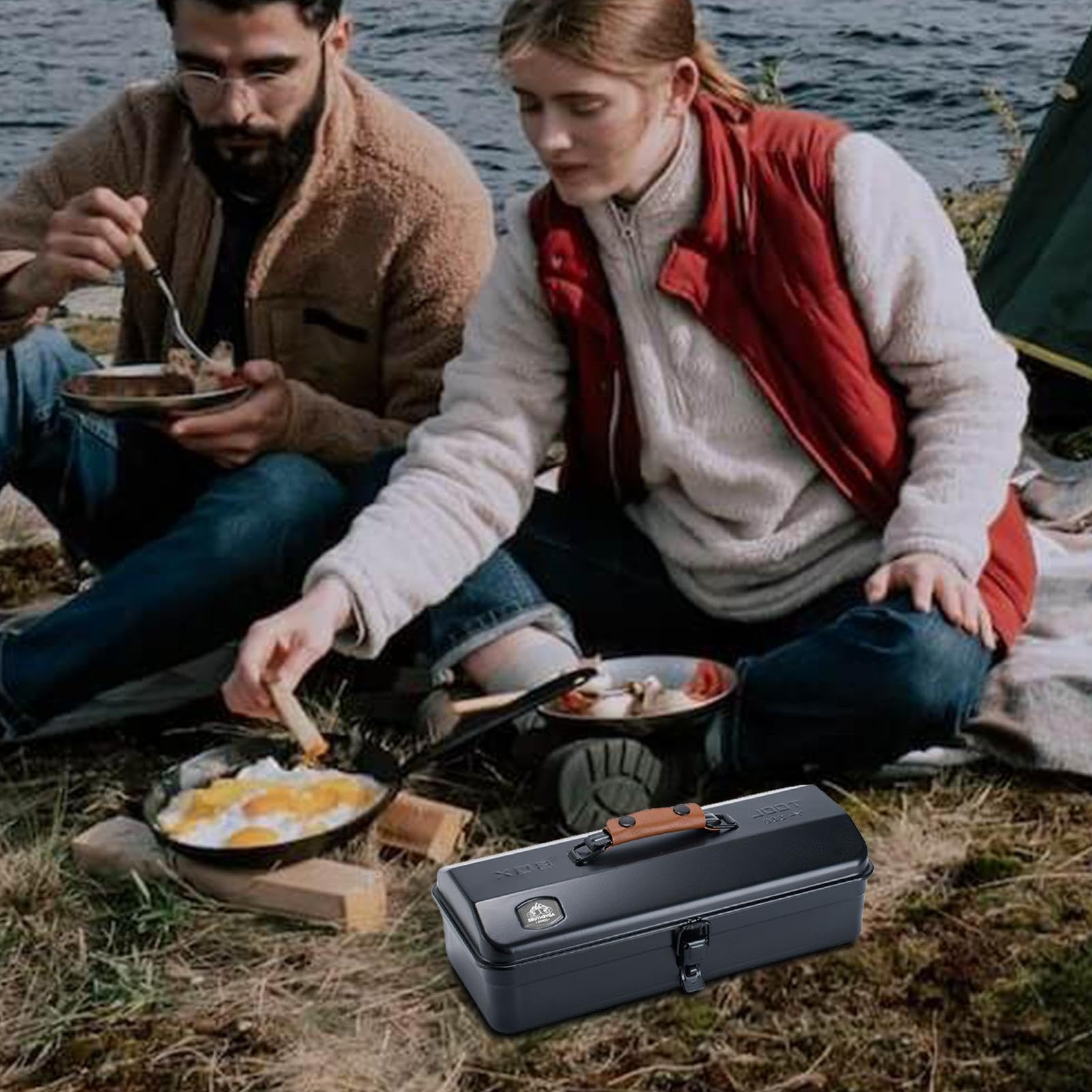 Durable Portable Metal Tool Box with Hip Roof - Heavy Duty Iron Storage Box for Camping, Outdoor & DIY Projects - Perfect for Tools, Gear & Equipment Organization