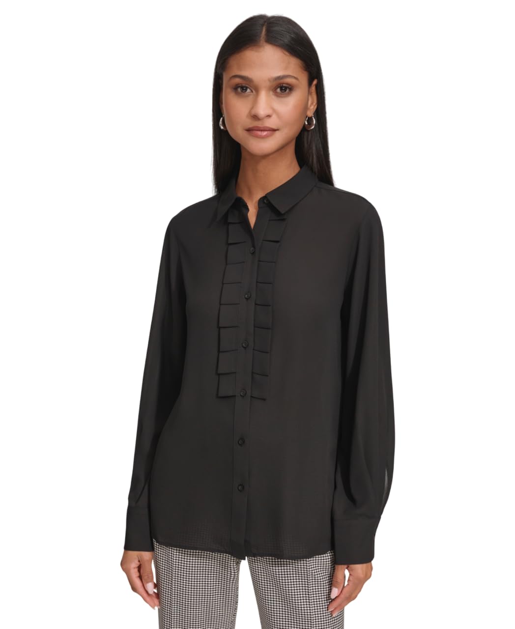 KARL LAGERFELD Women's Long Sleeve Collared Button Down Blouse Shirt - Elegant Office Wear & Casual Outfits for Work and Daily Fashion