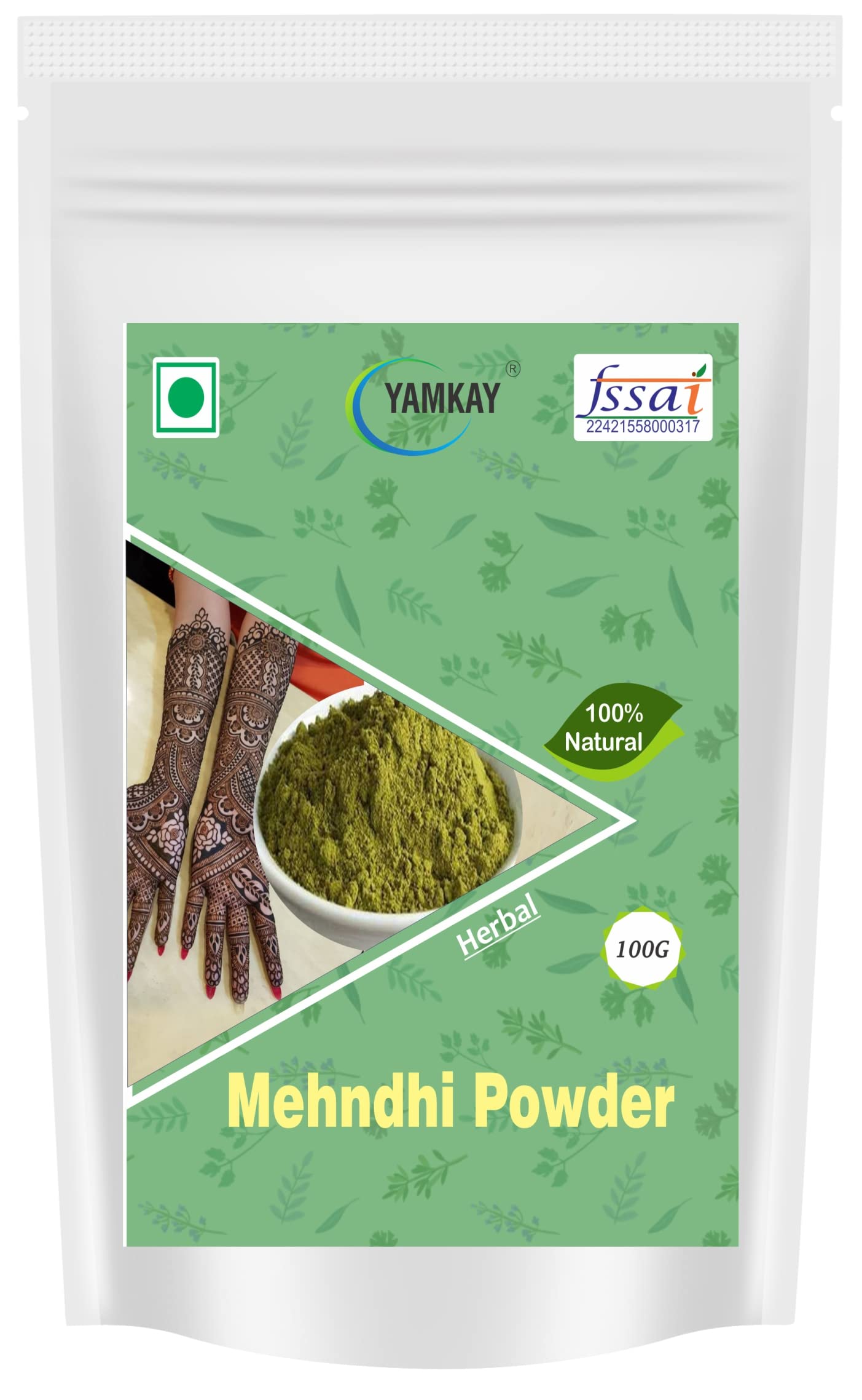 Yamkay Natural Henna Powder (Lawsonia Inermis) - 100% Organic Marudaani Mehendi for Hair Coloring | Chemical-Free, 100g | Perfect for DIY Hair Dye, Bridal Mehndi & Natural Tattoos