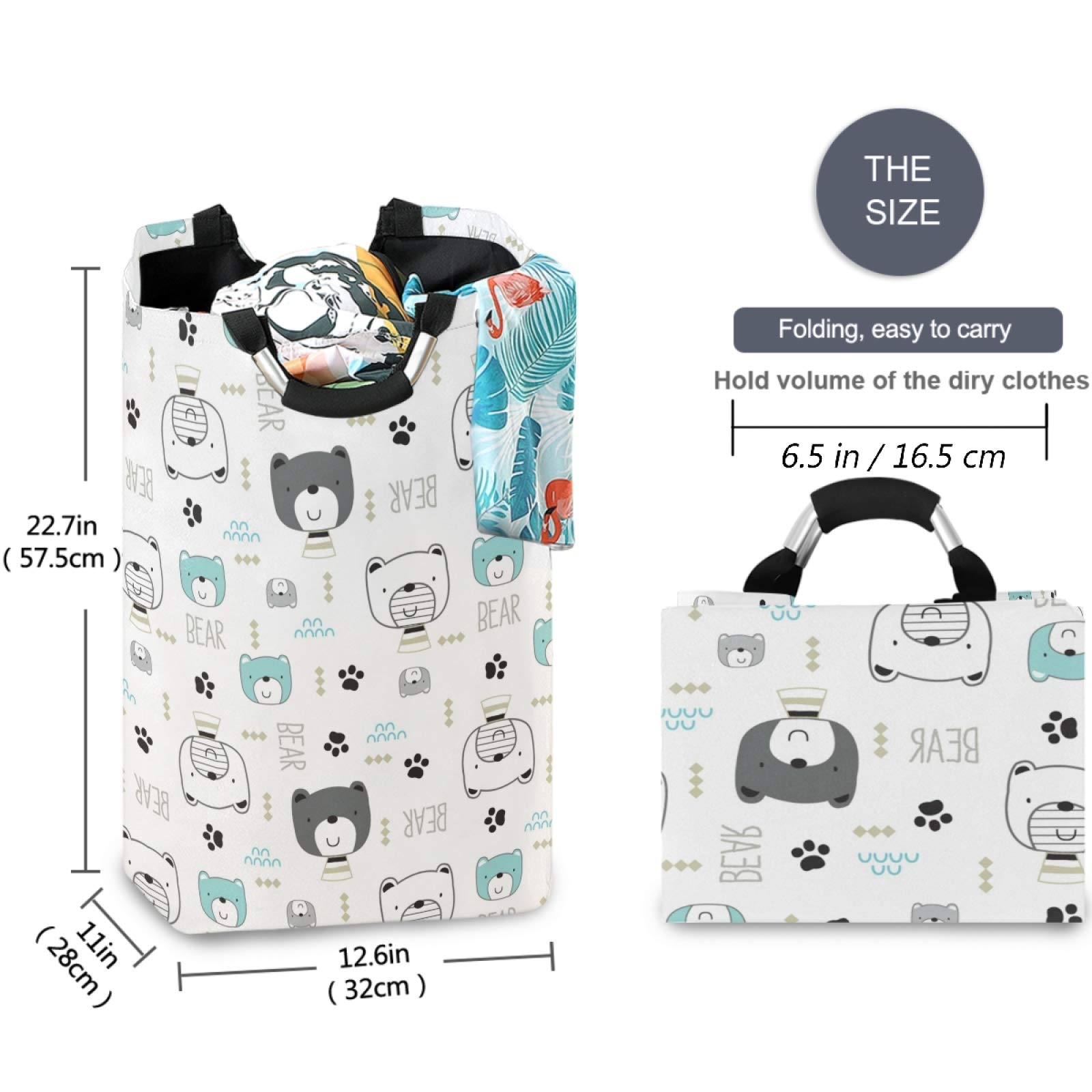 Visesunny Bear Footprint Large Capacity Laundry Hamper - Water-Resistant Oxford Cloth Storage Basket for Bedroom, Bathroom, Dorm & Kids Room - Perfect for Organizing Clothes, Toys and Home Essentials