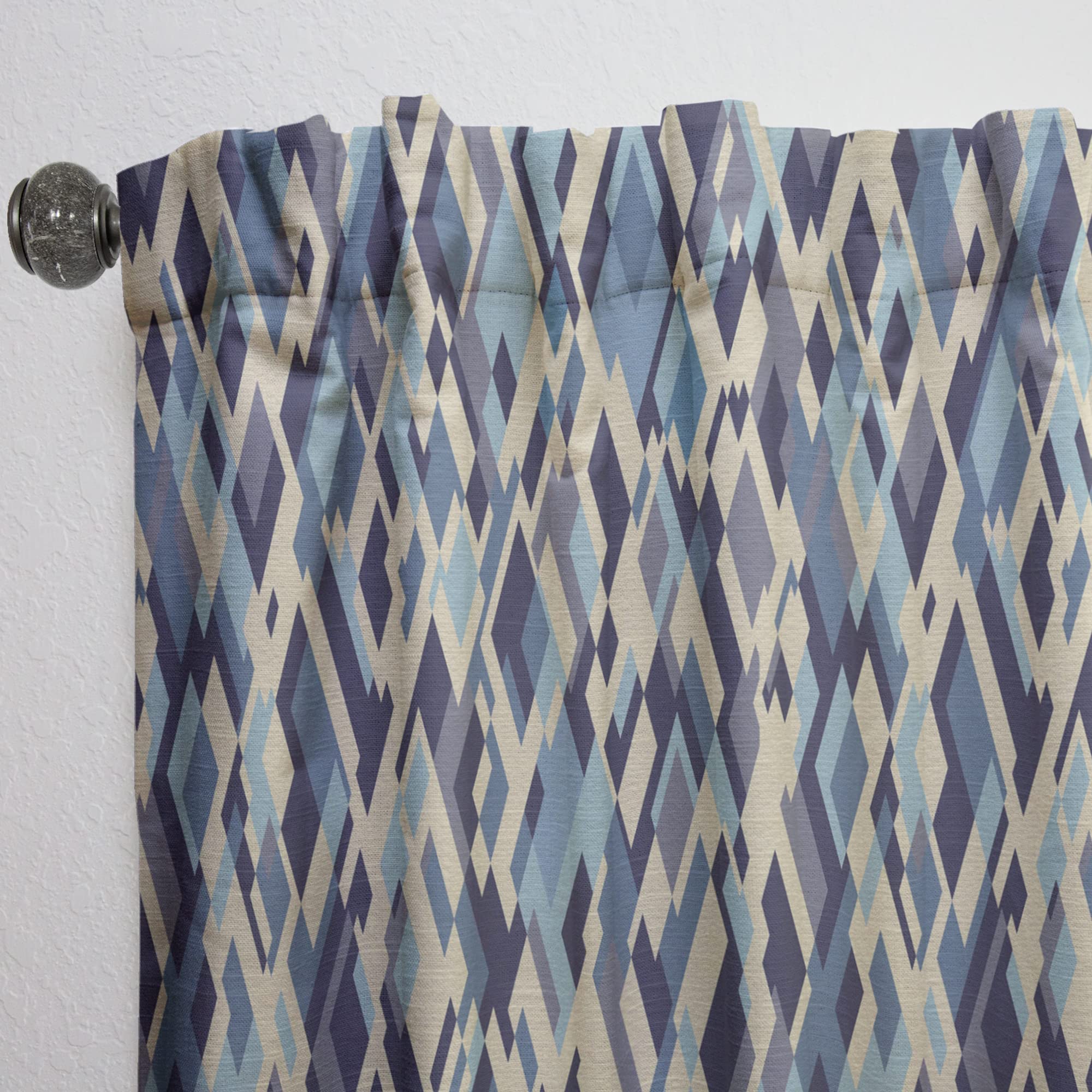 DesignQ Thermal Insulated Curtains - Single Panel 52x90 Inches - Beige & Blue Rhombus Pattern for Bedroom & Living Room - Energy Saving & Light Filtering Window Drapes