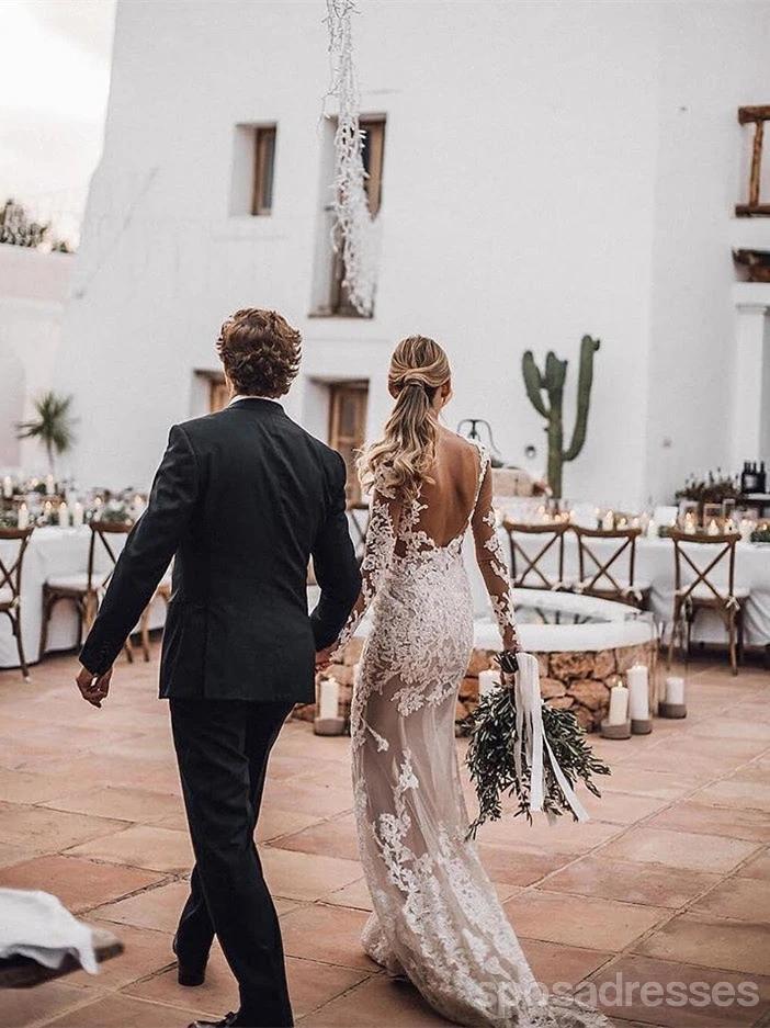 Elegant Long Sleeve Backless Lace Mermaid Wedding Dress - Romantic A-Line Bridal Gown for Beach, Church & Formal Weddings - Style WD627