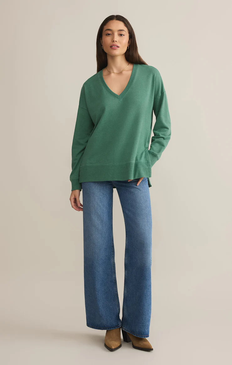 Z Supply Modern V Neck Weekender T-Shirt in Botanical Green - Soft & Comfortable Casual Wear for Women, Perfect for Weekend Outings, Travel, and Everyday Style