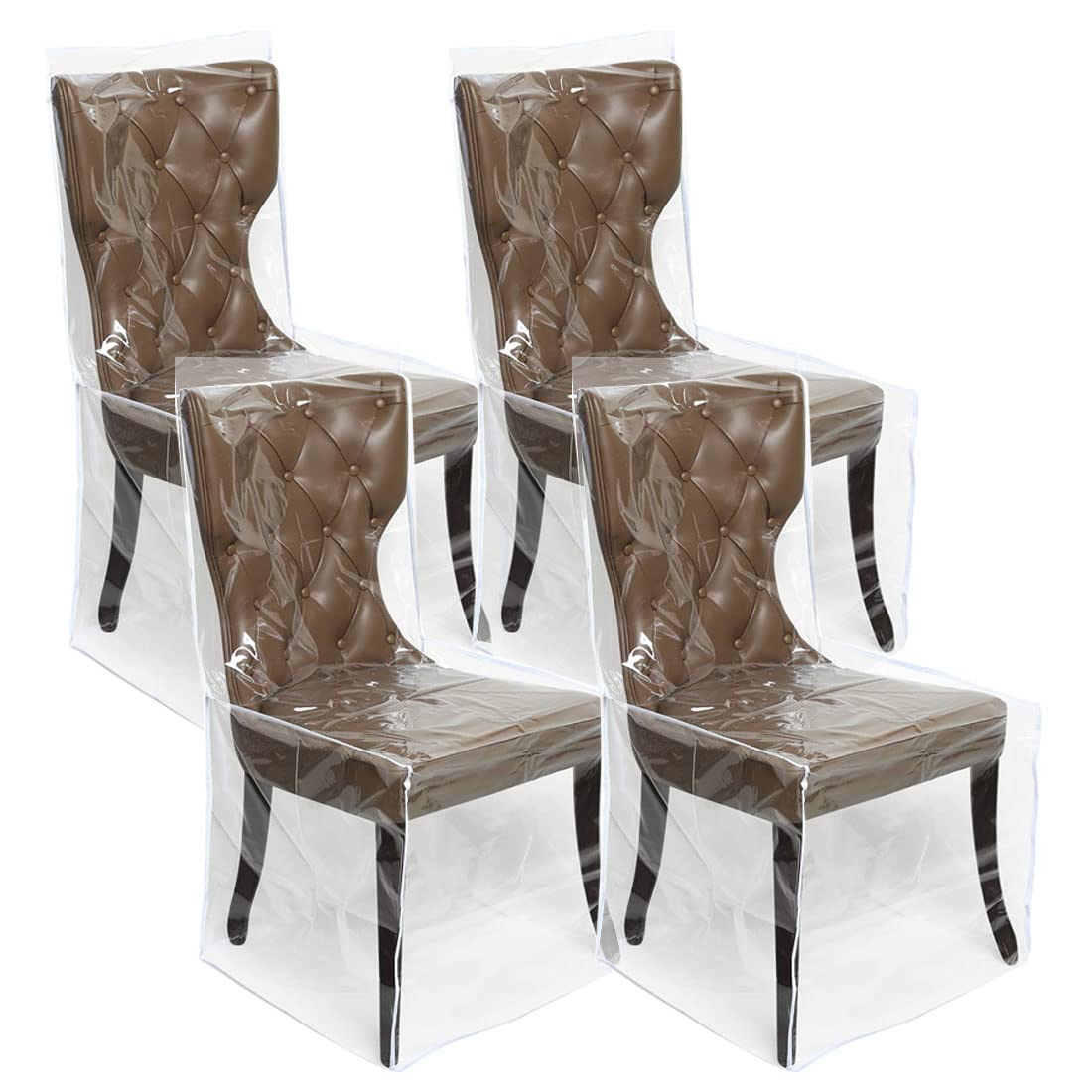 Clear PVC Waterproof Dining Chair Covers with Backrest - 4 Pack Plastic Seat Protectors for Dust, Spills & Pet Protection | Perfect for Kitchen, Restaurant & Outdoor Use