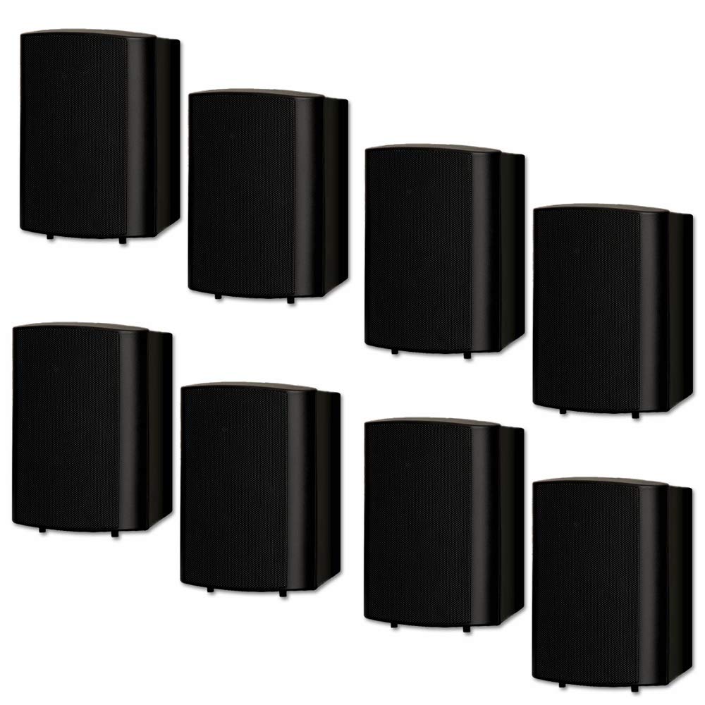 Theater Solutions TS425ODB 4-Pair Weatherproof Indoor/Outdoor Speakers - Wall Mountable Black Speakers for Patio, Garden, Pool & Home Theater System