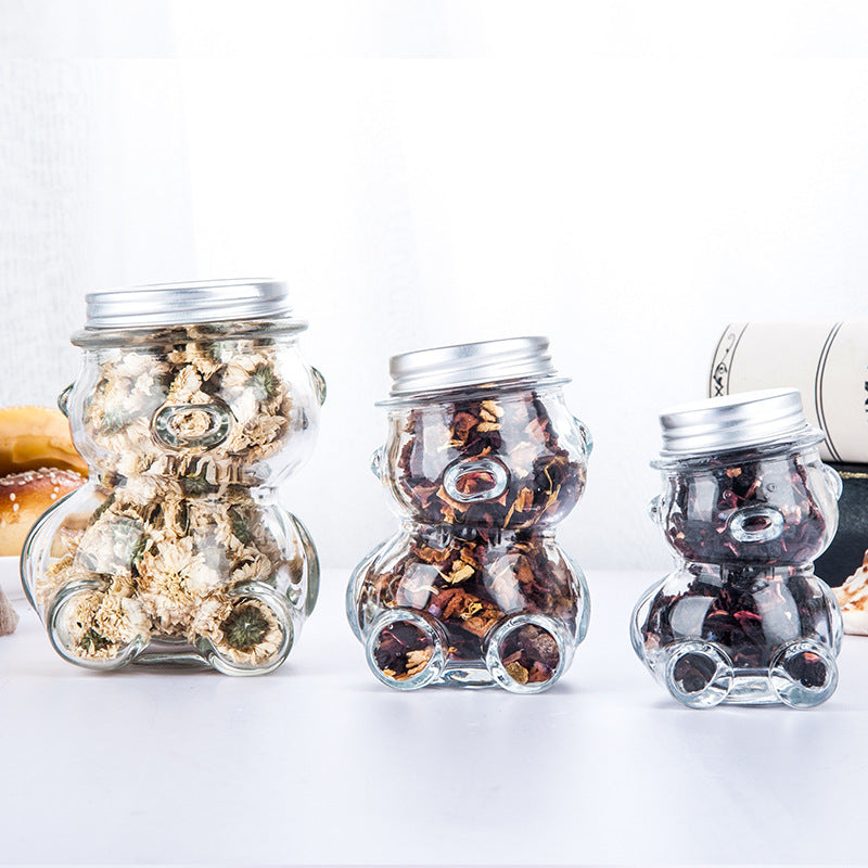 Premium Quality Teddy Bear Glass Jars 300ml with Hat Style Lid - Perfect for DIY Crafts, Gift Packaging, and Home Storage