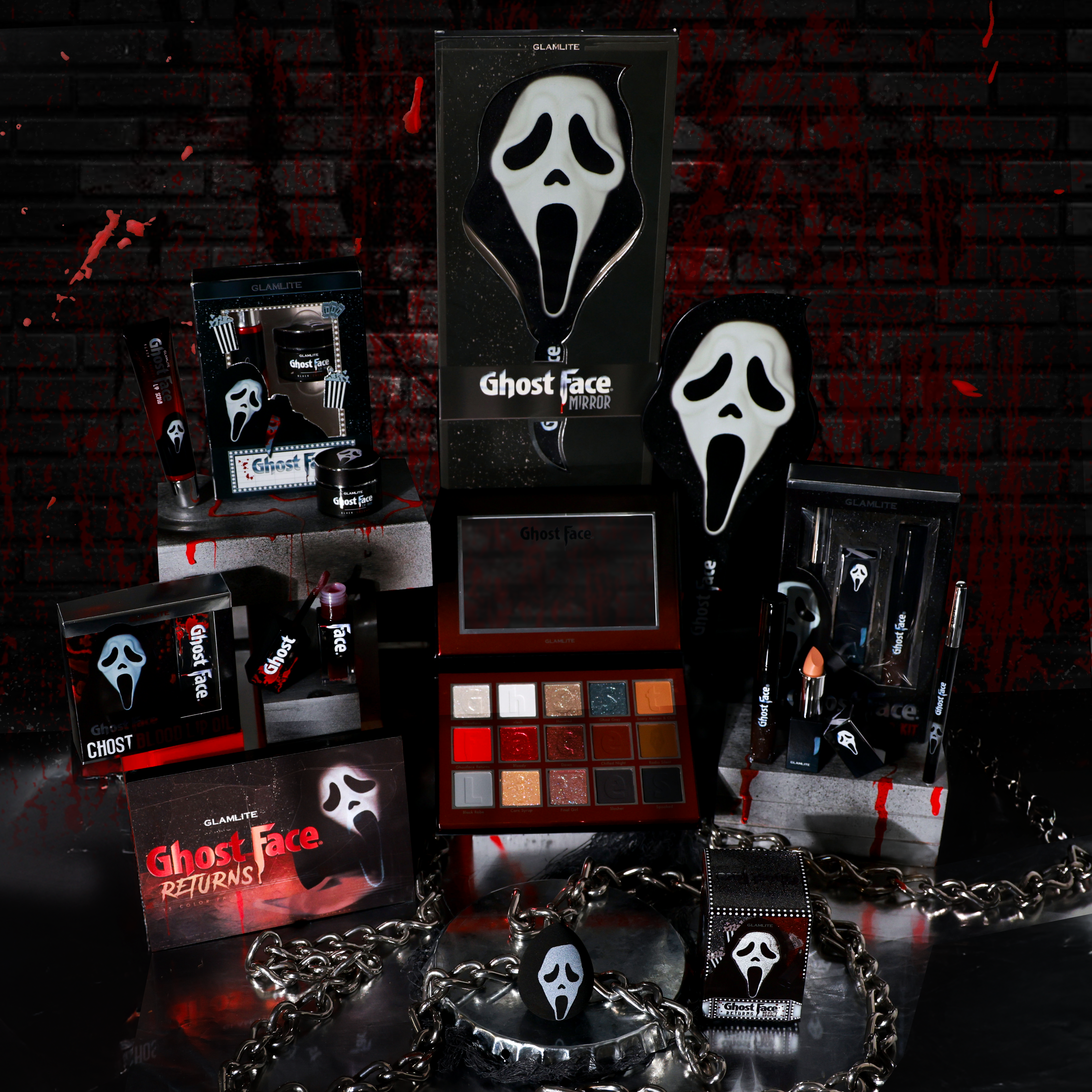 Ghost Face™ x Glamlite Full Collection - Horror Movie Makeup Kit for Halloween, Cosplay & Themed Parties