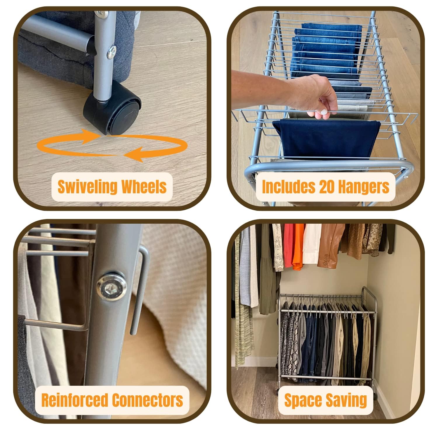 Evelots 20-Pants Rolling Closet Organizer with Hangers - Space-Saving Trolley Cart for Jeans, Skirts & Trousers | Perfect for Bedroom, Walk-In Closet & Laundry Room Organization