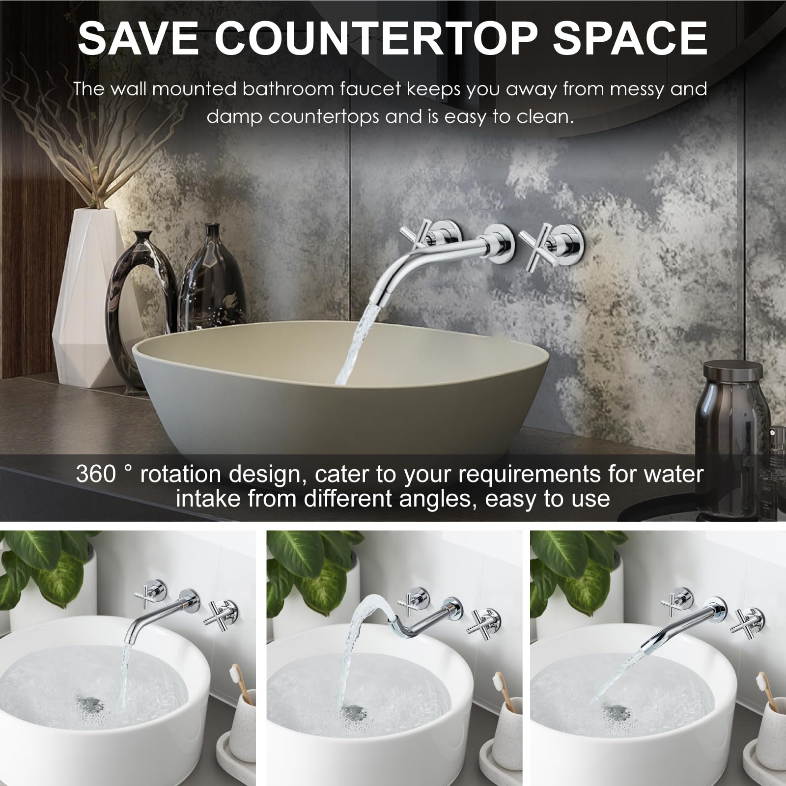 Midanya Double Handle Bathroom Sink Faucet - 3 Hole Widespread Mixer Tap for Vanity, Polish Chrome - Perfect for Modern Bathrooms