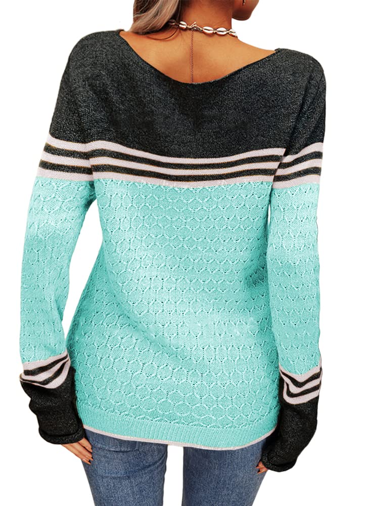 Danedvi Women's Colorblock Striped Pullover Sweater - Slim Fit Round Neck Knitwear Top for Autumn Winter | Casual Outfits, Office Wear & Holiday Fashion