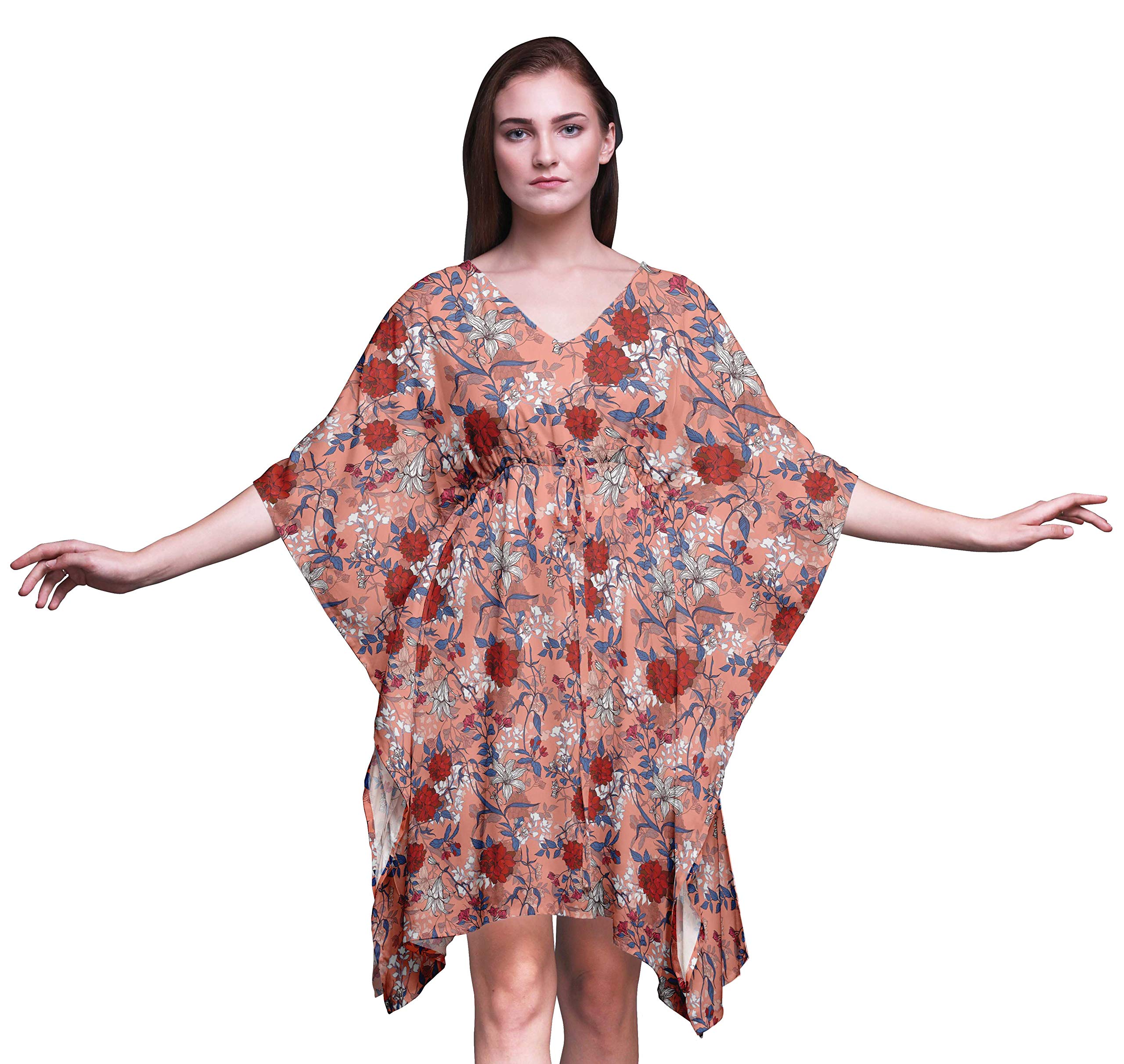 Bimba Women's Short Caftan Midi Dress - Beach Cover Up, Swimwear Wrap, Boho Kaftan for Poolside, Vacation & Summer Outfits