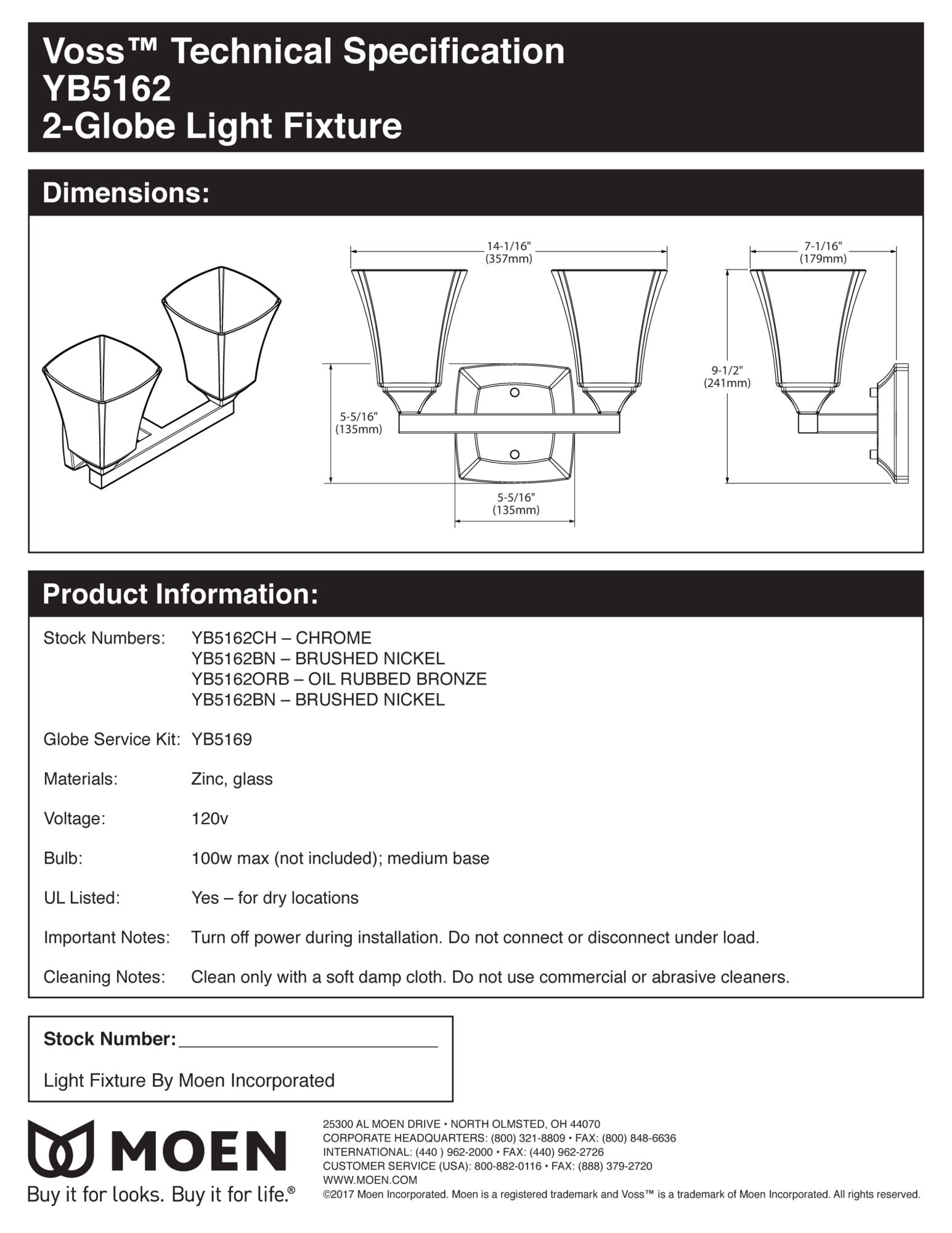 Moen YB5162ORB Voss 2-Light Oil Rubbed Bronze Bathroom Vanity Light Fixture with Frosted Glass - Perfect for Modern Bathrooms, Powder Rooms & Spa-Like Retreats