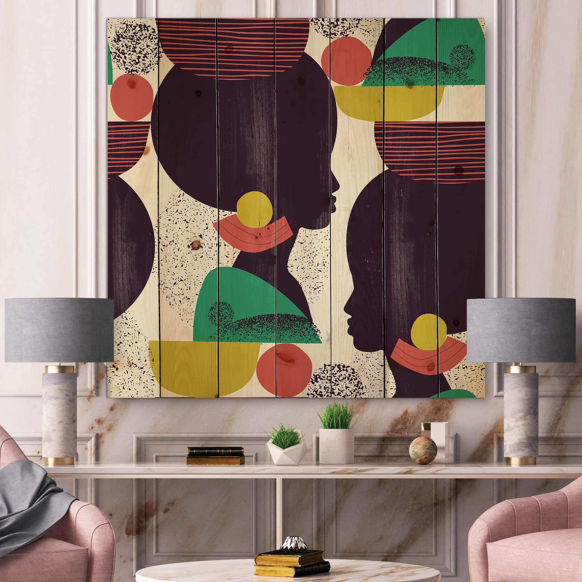 Ethnic Geometric Afro American Wood Wall Art - Modern Abstract Decor for Living Room