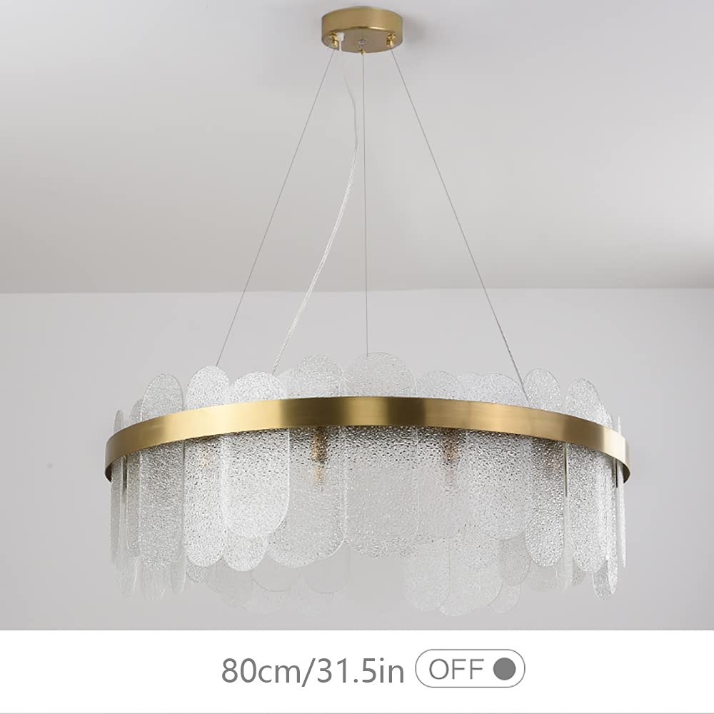 Modern Round Chandelier 9-Light - Contemporary Luxury Glass Pendant Ceiling Light 23.6 Inch - Gold Finish - Perfect for Living Room, Bedroom, Dining Room & Kitchen Island Lighting - Elegant Home Decor & Interior Design Accent