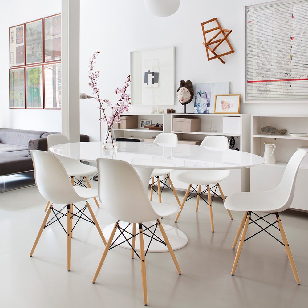 Furmax Mid Century Modern DSW Dining Chairs Set of 4 - Pre-Assembled Plastic Shell Lounge Chairs for Kitchen, Dining Room, Bedroom & Living Room - White | Perfect for Home Decor, Restaurant & Office Use