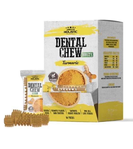 Absolute Holistic Dental Dog Chews with Turmeric - Natural Teeth Cleaning Treats for Dogs, Promotes Oral Health - Perfect for Puppies & Adult Dogs at Home or Travel