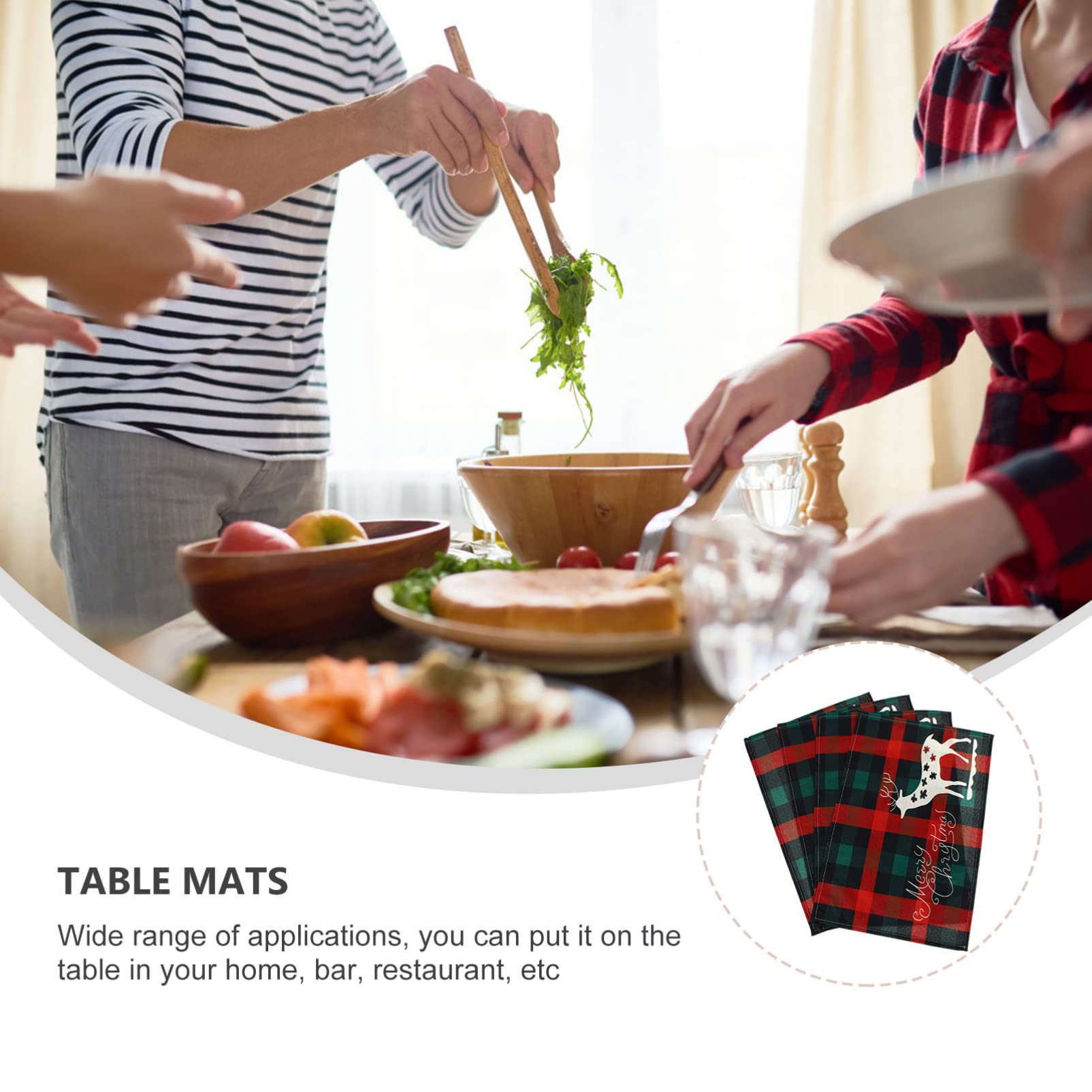 4-Piece Christmas Placemats Set - Buffalo Plaid Holiday Coasters & Drying Mats for Coffee & Tea - Festive Red Xmas Table Mats with Printed Cloth Design - Perfect for Holiday Dining, Kitchen Decor & Seasonal Entertaining