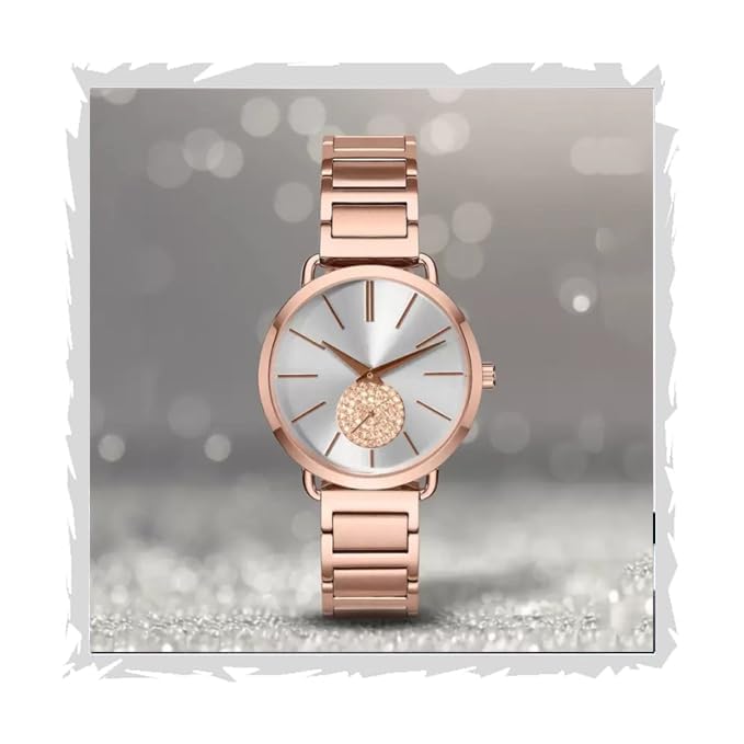 Elegant Rose Gold Women's Analog Wristwatch with Diamond-Studded Round Dial & Quartz Movement - Luxury Fashion Watch for Women, Girls, and Ladies - Perfect for Office, Party, and Special Occasions