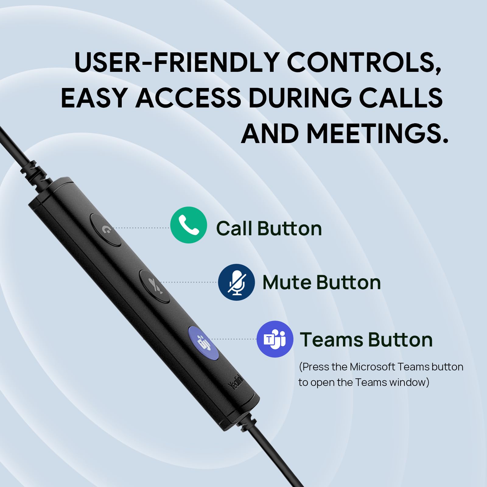 Yealink UH34 USB Headset with Noise Cancelling Microphone - Certified for Microsoft Teams, VoIP & Softphones - PC Work Headset with In-Line Controls for Office, Call Centers & Remote Work