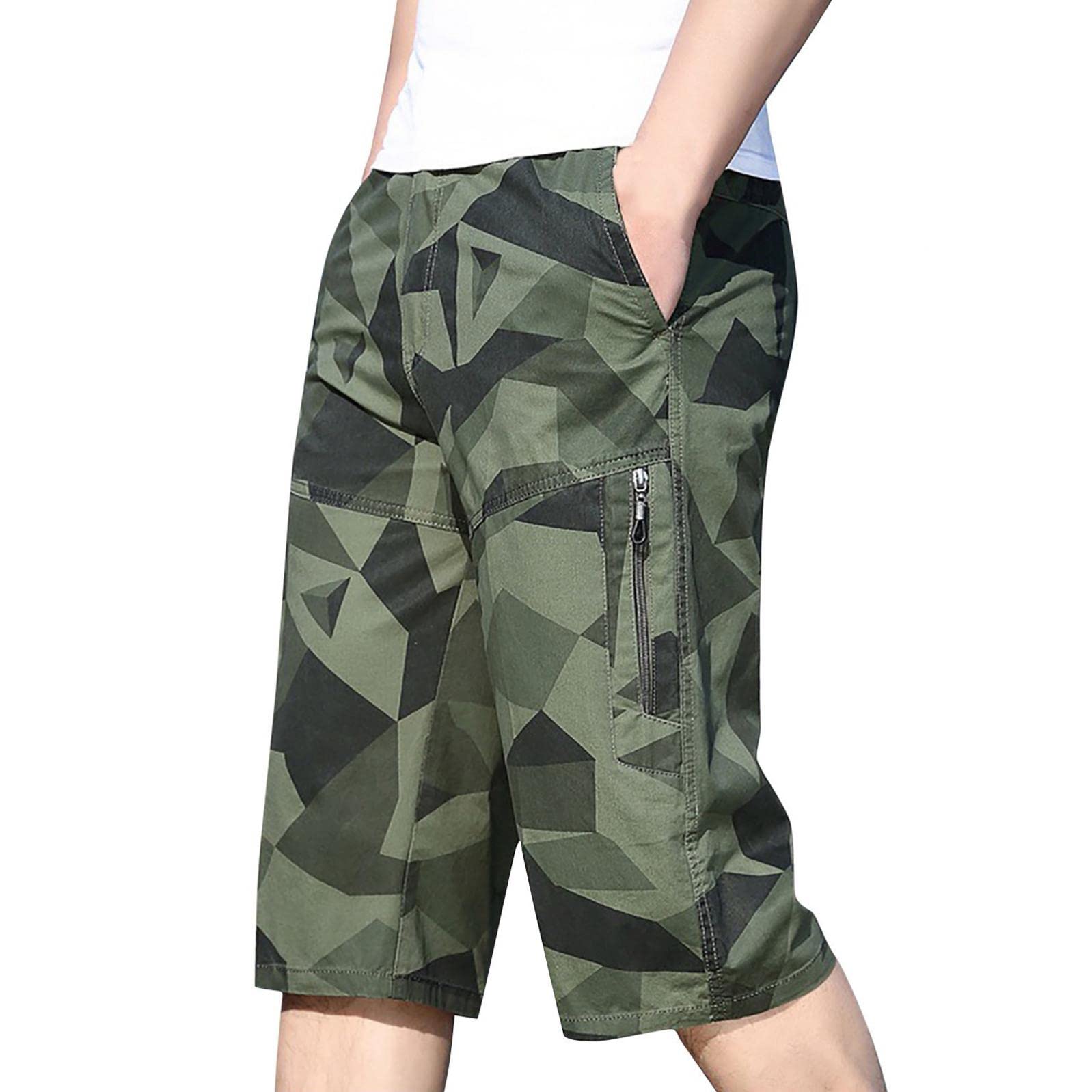 Men's Cargo Shorts with Elastic Waist - Relaxed Fit Multi-Pocket Casual Work Shorts for Fishing, Hiking & Outdoor Activities