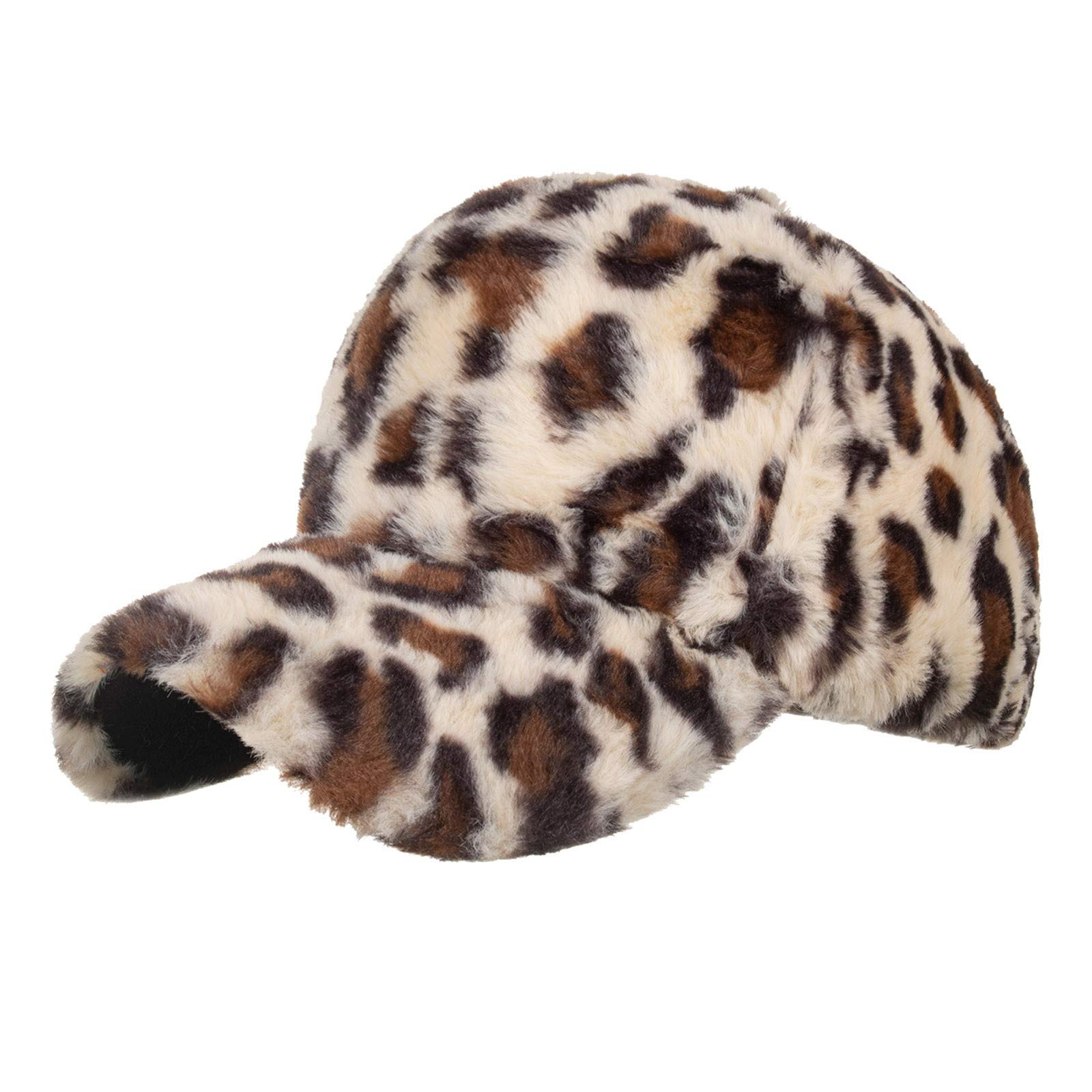 Black Plush Leopard Baseball Cap for Men & Women - Adjustable Sun Visor Hat for Warmth & Style - Perfect for Hip Hop, Softball, and Outdoor Activities