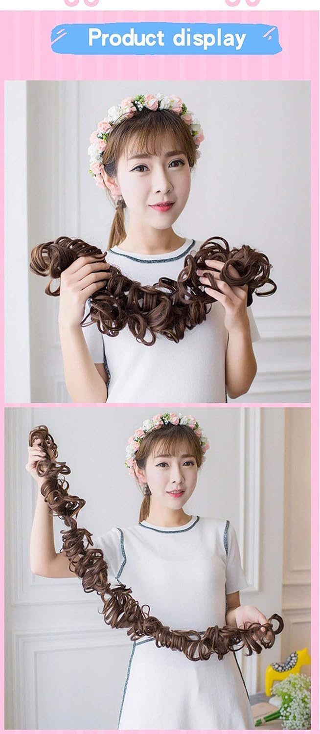 FLUSHIA Messy Frill Hair Extension for Juda Bun Maker - Ponytail Extension - 1 Pack Brown Hairpiece for Women - Perfect for Parties, Weddings & Cosplay