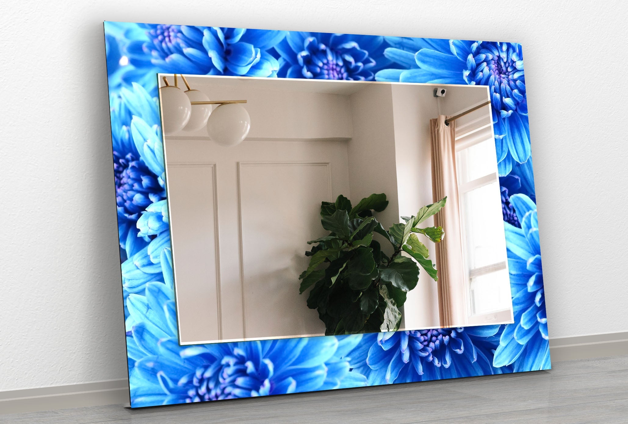 Large Blue Floral Wall Mirror - Elegant Home Decor for Living Room, Bedroom, or Entryway