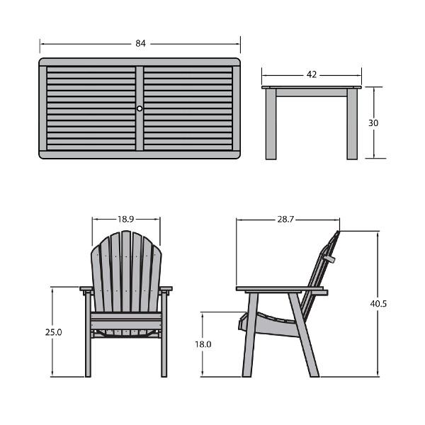 Hamilton Adirondack 7-Piece Rectangular Outdoor Dining Set - Patio Furniture for Backyard, Garden & Poolside Dining