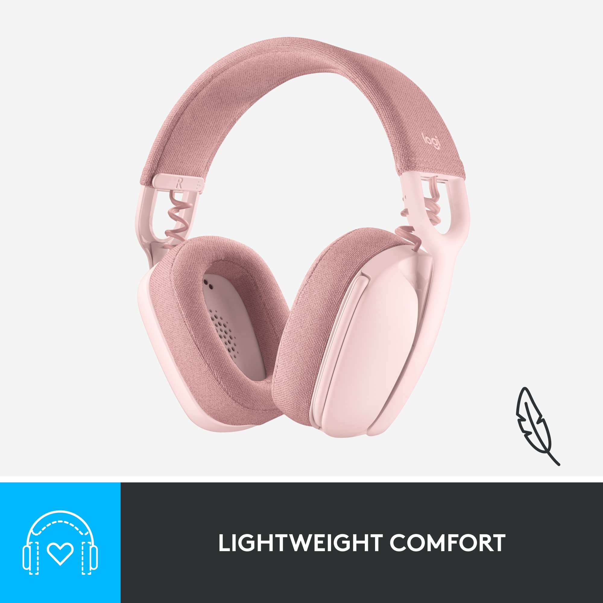 Logitech Zone Vibe 100 Wireless Bluetooth Headphones with Noise Cancelling Mic - Lightweight Over-Ear Design, Multipoint Connectivity for Teams/Zoom/Google Meet, Compatible with Mac/PC (Renewed, Rose) - Perfect for Remote Work, Online Meetings & Home Office Use