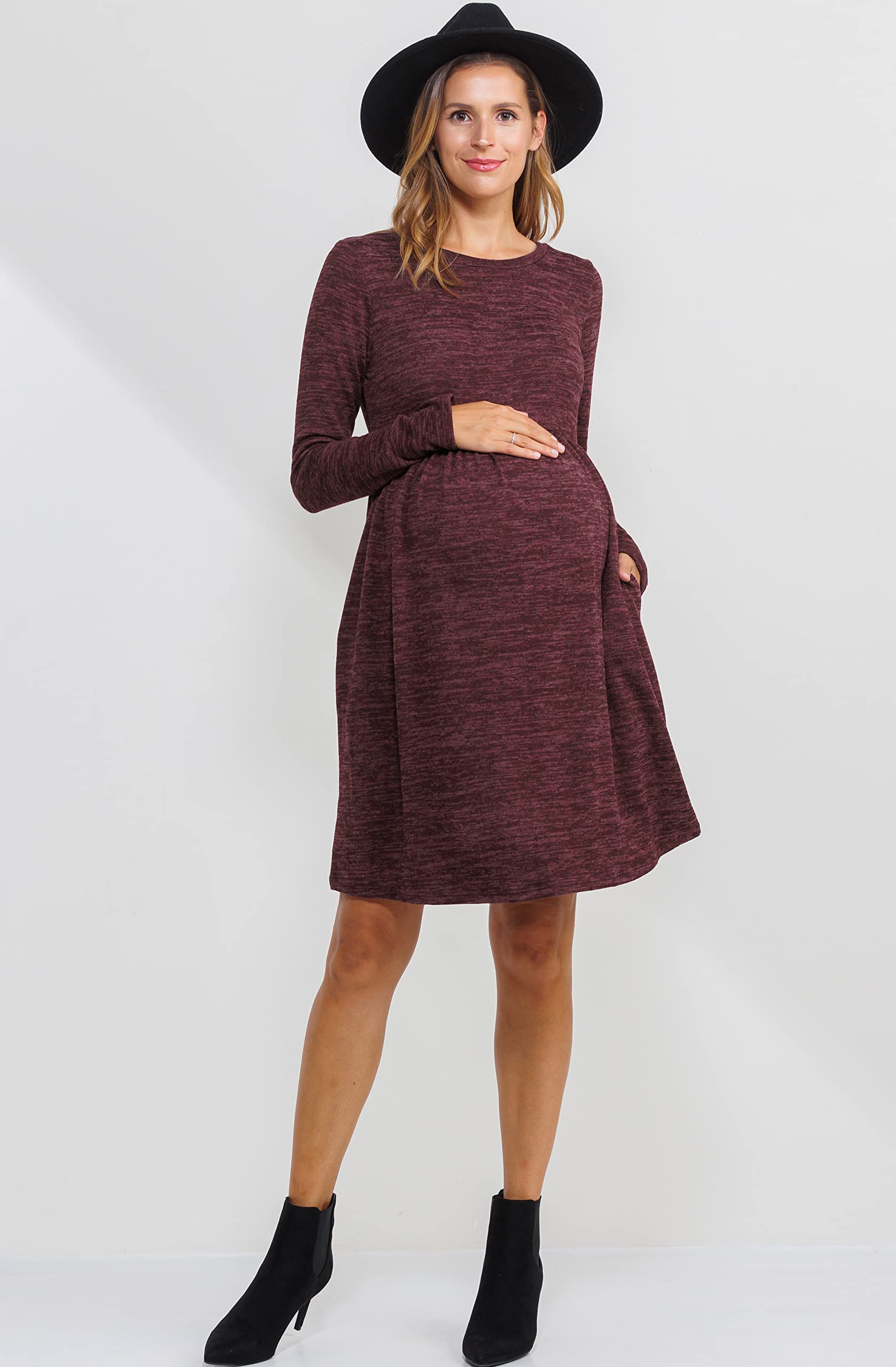 HELLO MIZ Women's Maternity Sweater Knit Dress with Pockets - Soft Stretchy Nursing Dress for Pregnancy & Breastfeeding | Perfect for Casual Wear, Office & Maternity Photos