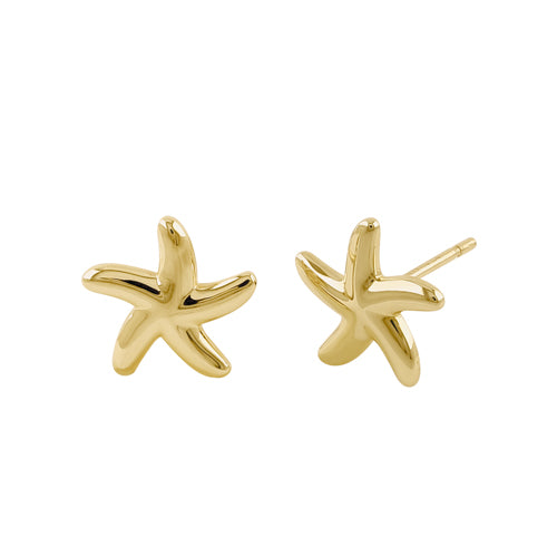 14K Yellow Gold Starfish Stud Earrings for Women - Dainty & Elegant Small Hoop Earrings for Everyday Wear, Beach Vacation & Gift Giving