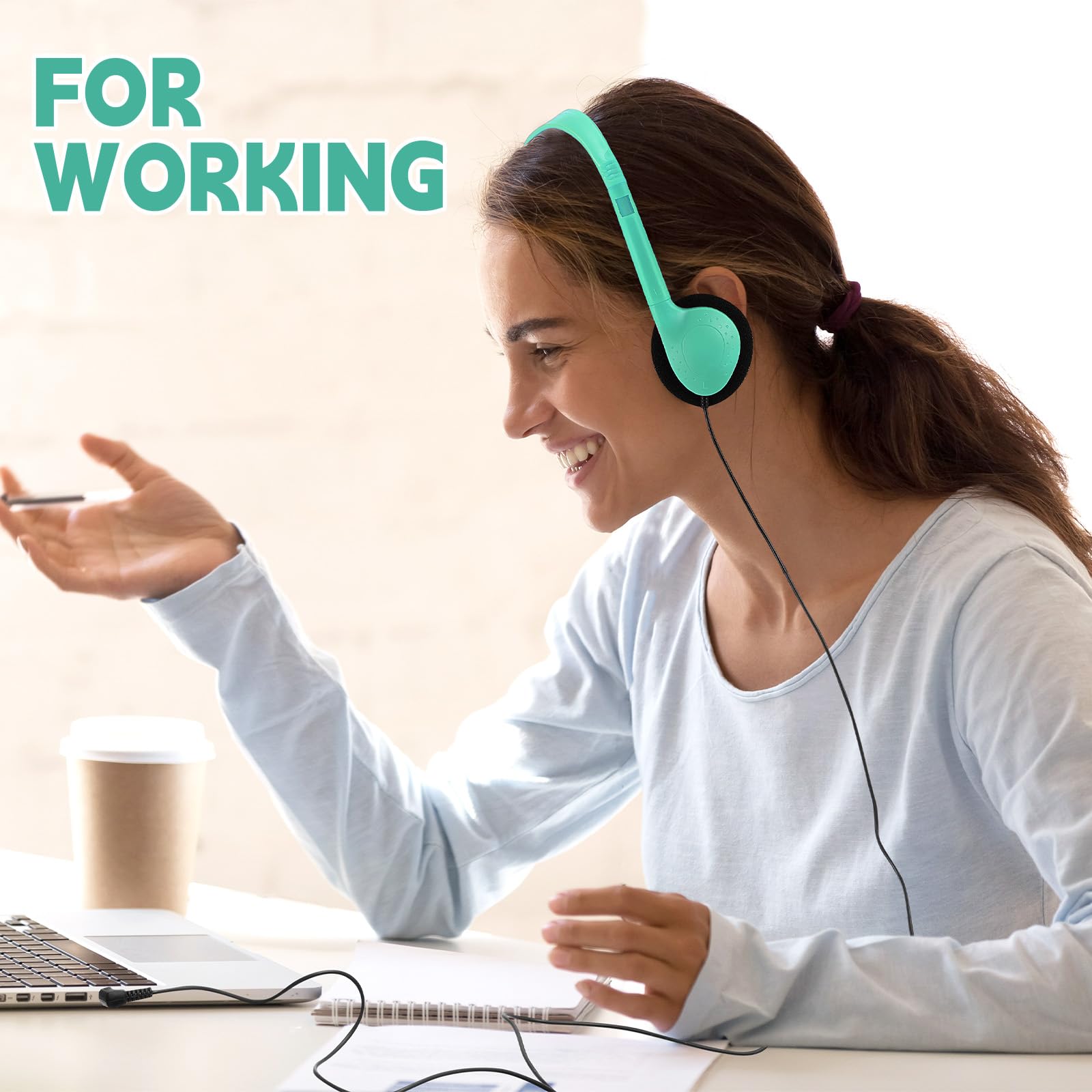 30 Pack Konohan Kids Headphones Bulk - Adjustable Wired Headphones with 3.5mm Jack for School, Classroom, Students, Kids & Adults (Emerald Green) - Perfect for Online Learning, Music Class & Travel