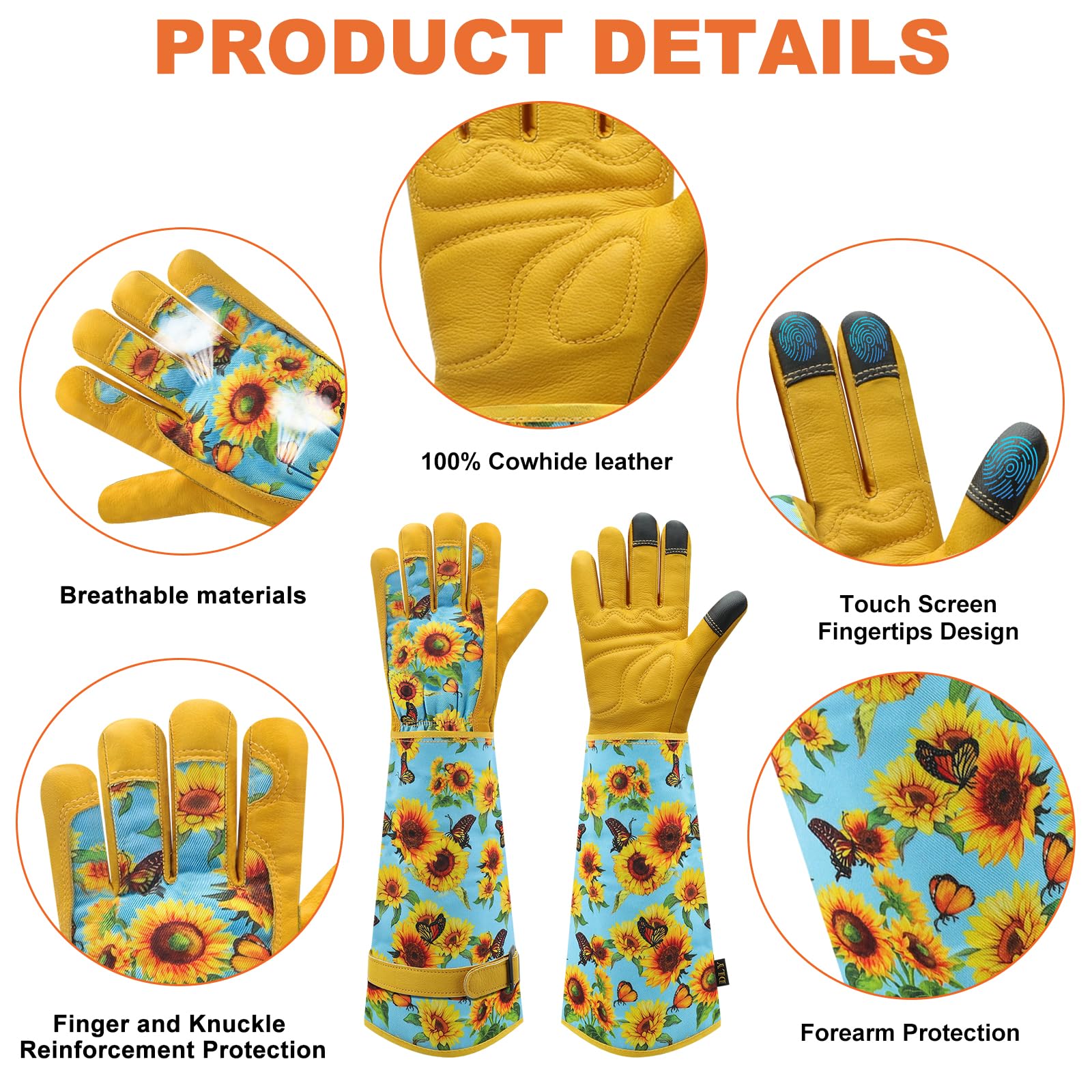DLY Women's Gardening Gloves - Thorn Proof Rose Gloves, Breathable Cowhide Leather Gauntlet for Gardening (Medium, Blue) | Perfect for Rose Pruning, Weeding & Outdoor Yard Work