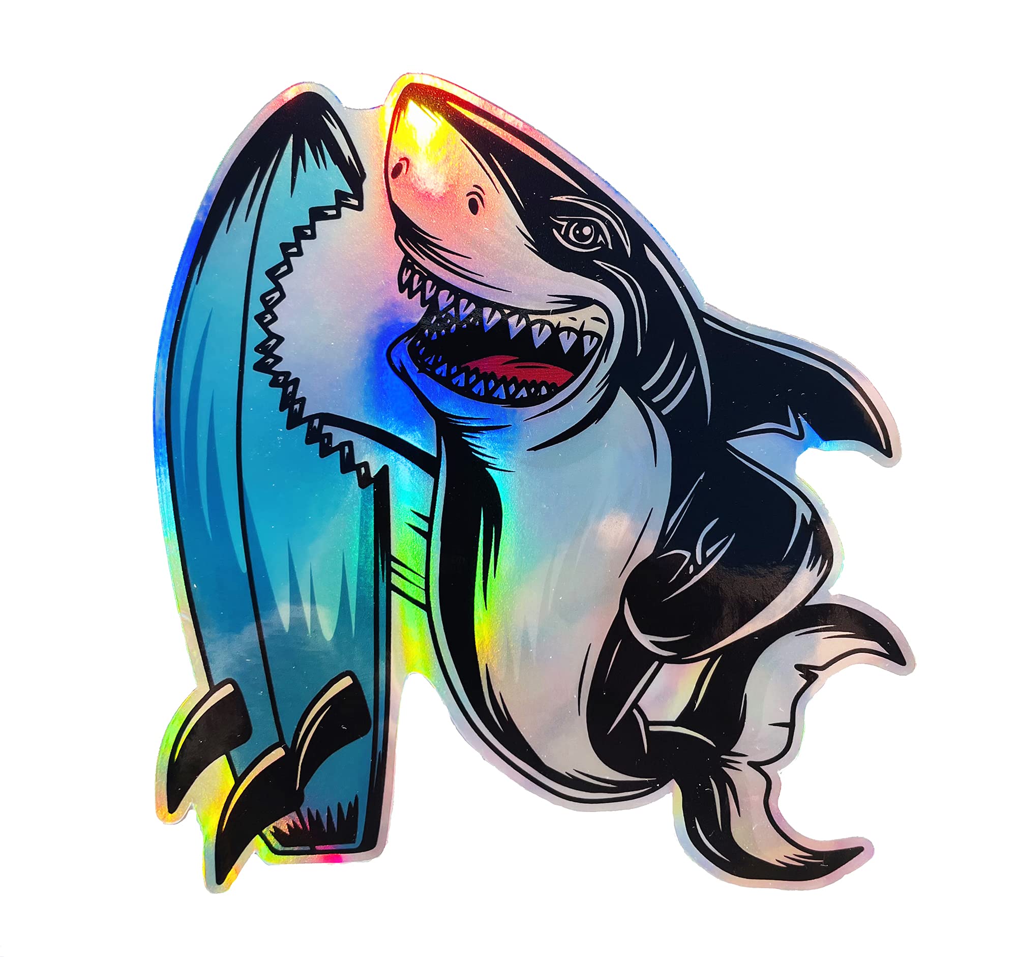 WickedGoodz Shark Holographic Vinyl Decal - Waterproof Surfing Bumper Sticker for Laptops, Tumblers, Windows, Cars, Trucks & Walls - Perfect for Beach Lovers, Surfers & Ocean Decor