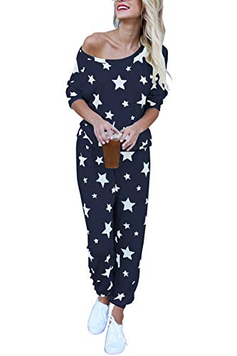 TOLENY Women's 2-Piece Star Print Sweatsuit Set - Long Sleeve Hoodie & Jogger Pants Comfy Lounge Outfit | Perfect for Yoga, Running Errands & Casual Wear