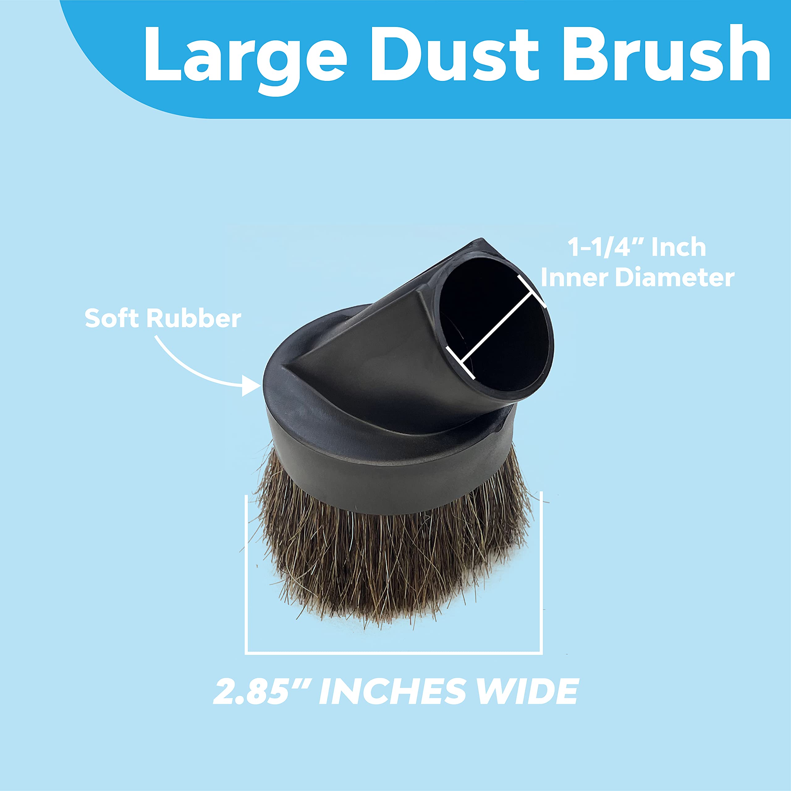 WesselWerk 2.8-inch Soft Natural Bristle Dust Brush Vacuum Attachment - Perfect for Furniture, Car Interiors & Hard-to-Reach Areas Cleaning