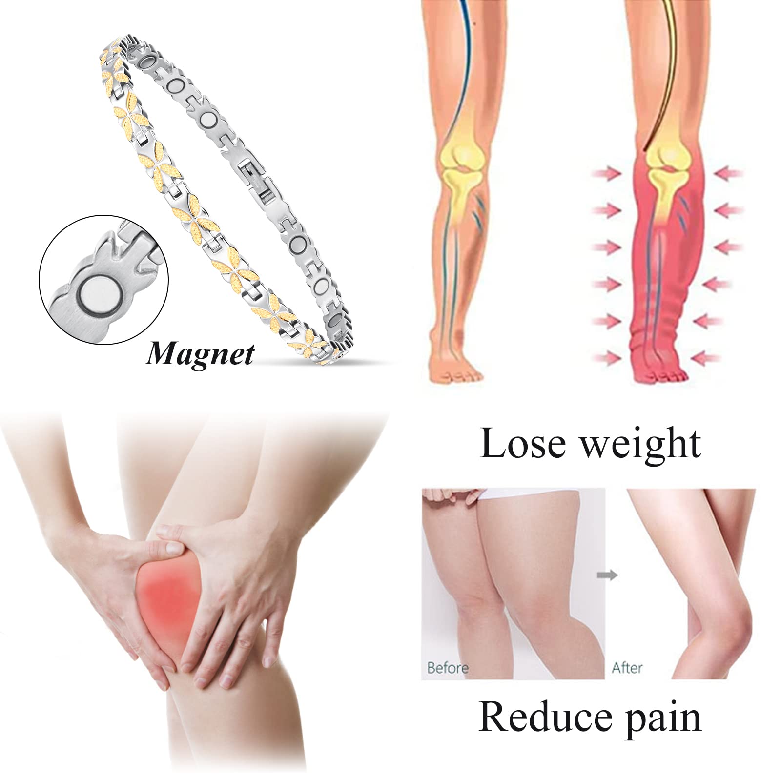 Elegant Titanium Steel Magnetic Anklet Bracelet for Women - Adjustable 10.5 Inch - Perfect for Yoga, Meditation & Pain Relief Therapy