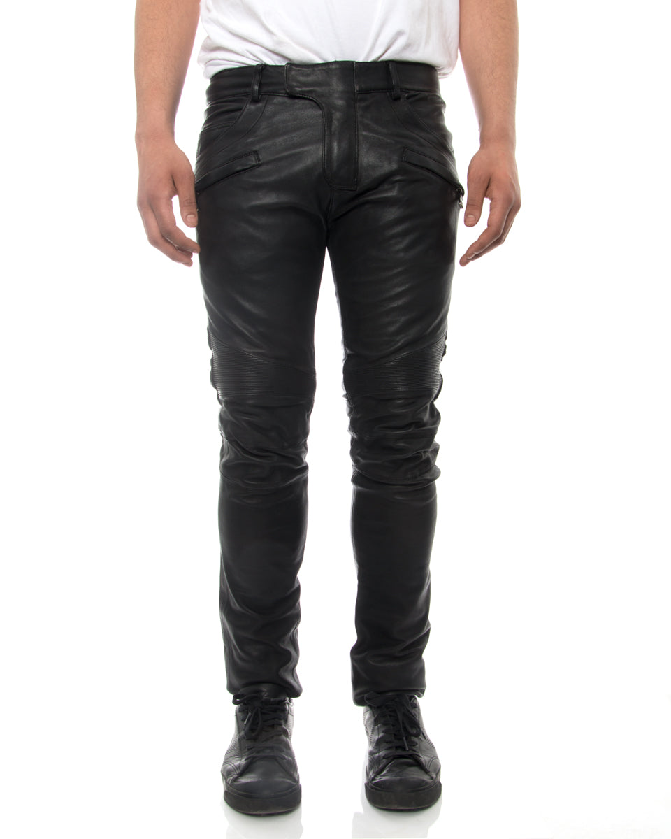 Balmain Black Leather Skinny Motorcycle Pants with Zippers - Size 29 XS - Stylish Biker Pants for Women, Riding & Fashion Outfits
