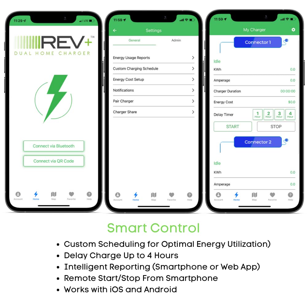 Revitalize REV+ Dual-Port Level 2 EV Charger - 50 Amp 240V Fast Smart Charger with Mobile App & 18ft Cable - Home & Commercial Electric Vehicle Charging Station