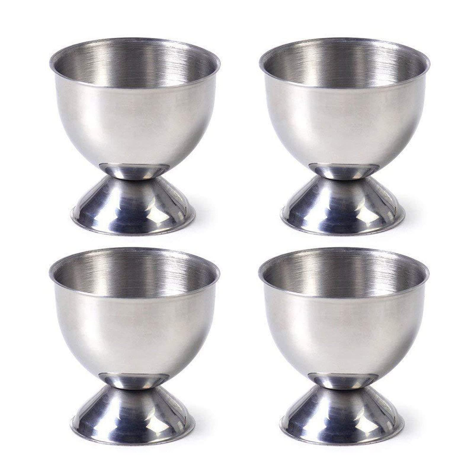 Stainless Steel Egg Cup Holder Set - 4 Pack Soft Boiled Egg Stand Tray, Dishwasher Safe Kitchen Tools for Breakfast, Brunch & Dining Decor