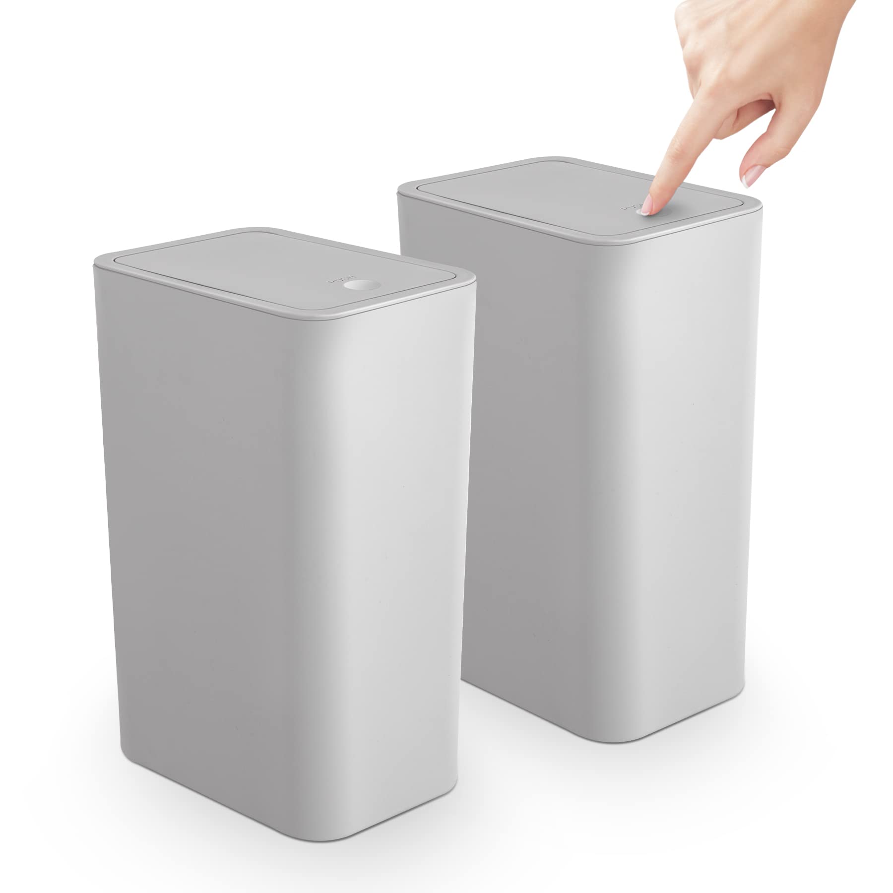 2-Pack TrashAid 2.6 Gallon Bathroom Trash Can with Press-Top Lid - Small Plastic Waste Bin for Toilet, Office, Bedroom & Living Room - Space-Saving Grey Garbage Can (Perfect for Tight Spaces & Home Organization)
