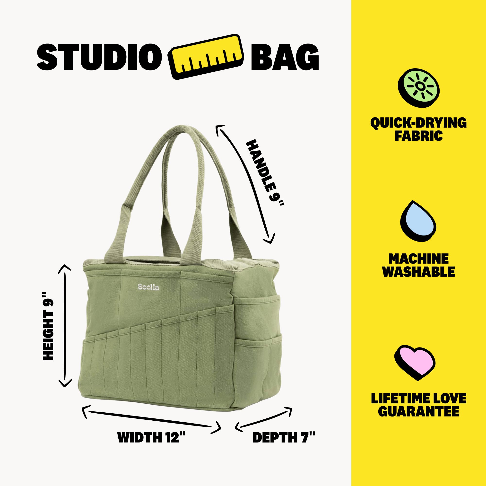 Studio Art Supply Organizer & Pottery Tool Tote - Washable Craft Knitting Yarn & Crochet Project Bag with 30 Pockets | 15+ Canvas Colors | Artist Bag for Adults (Ganja Green) - Perfect for Painting, Pottery, Knitting & Craft Storage
