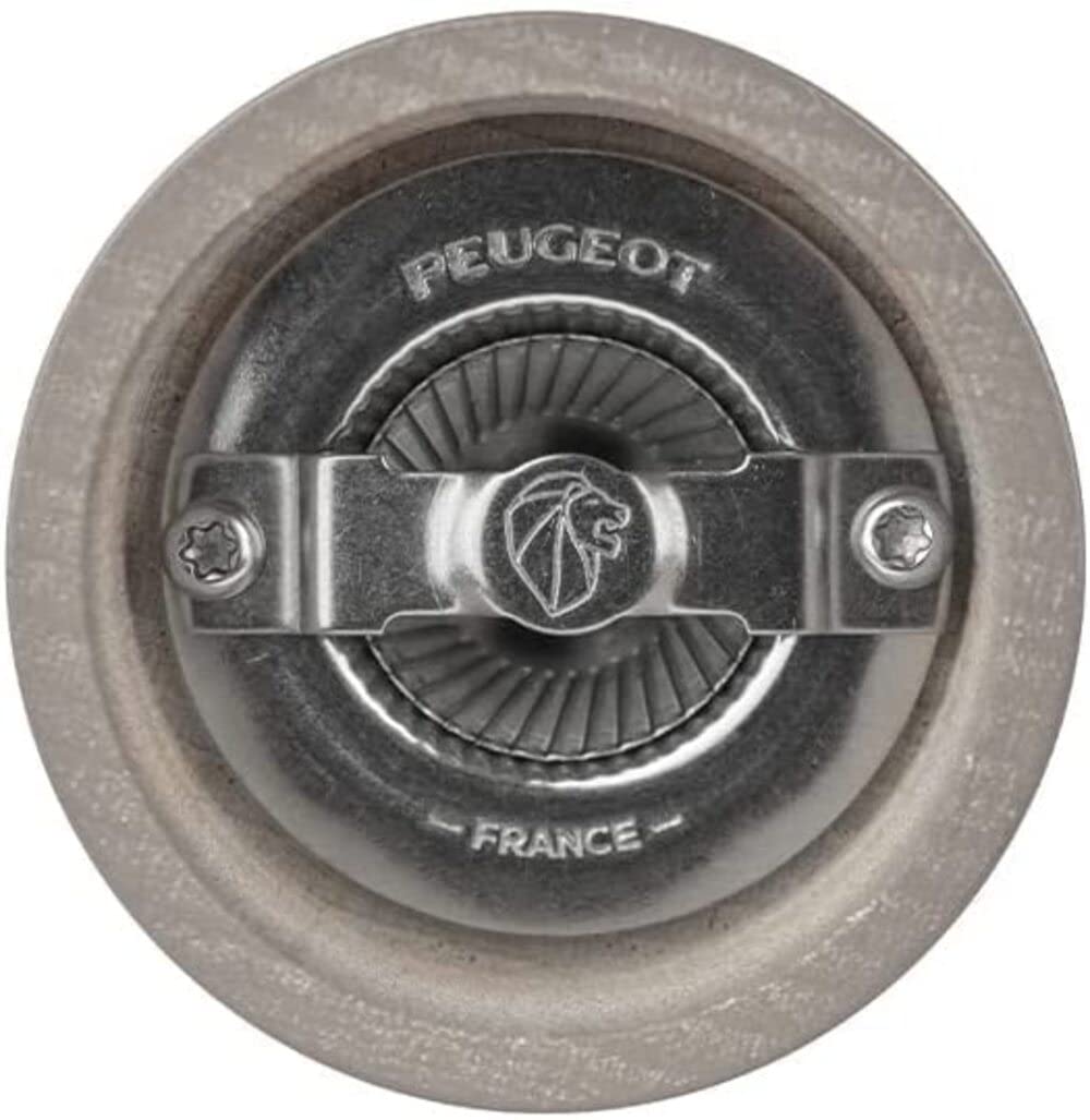 Peugeot Bistro 4-Inch Adjustable Salt Grinder - Stainless Steel & Beechwood Manual Salt Mill with Pre-Filled Rock Salt - Sustainable Elegant Kitchenware for Cooking, Dining & Gifting (Smoked Grey)