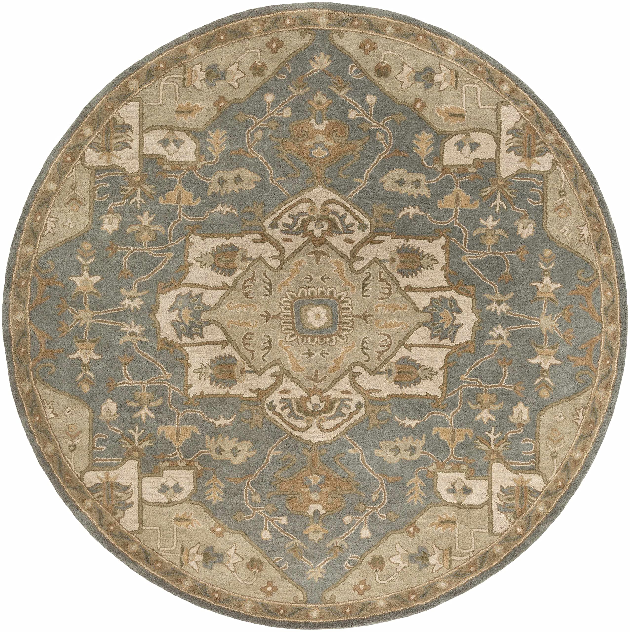 Hauteloom Broomfield Wool Area Rug - Traditional Round 4' - Gray, Brown, Beige - Soft & Durable for Living Room, Bedroom, Nursery - Perfect for Home Decor & Cozy Spaces