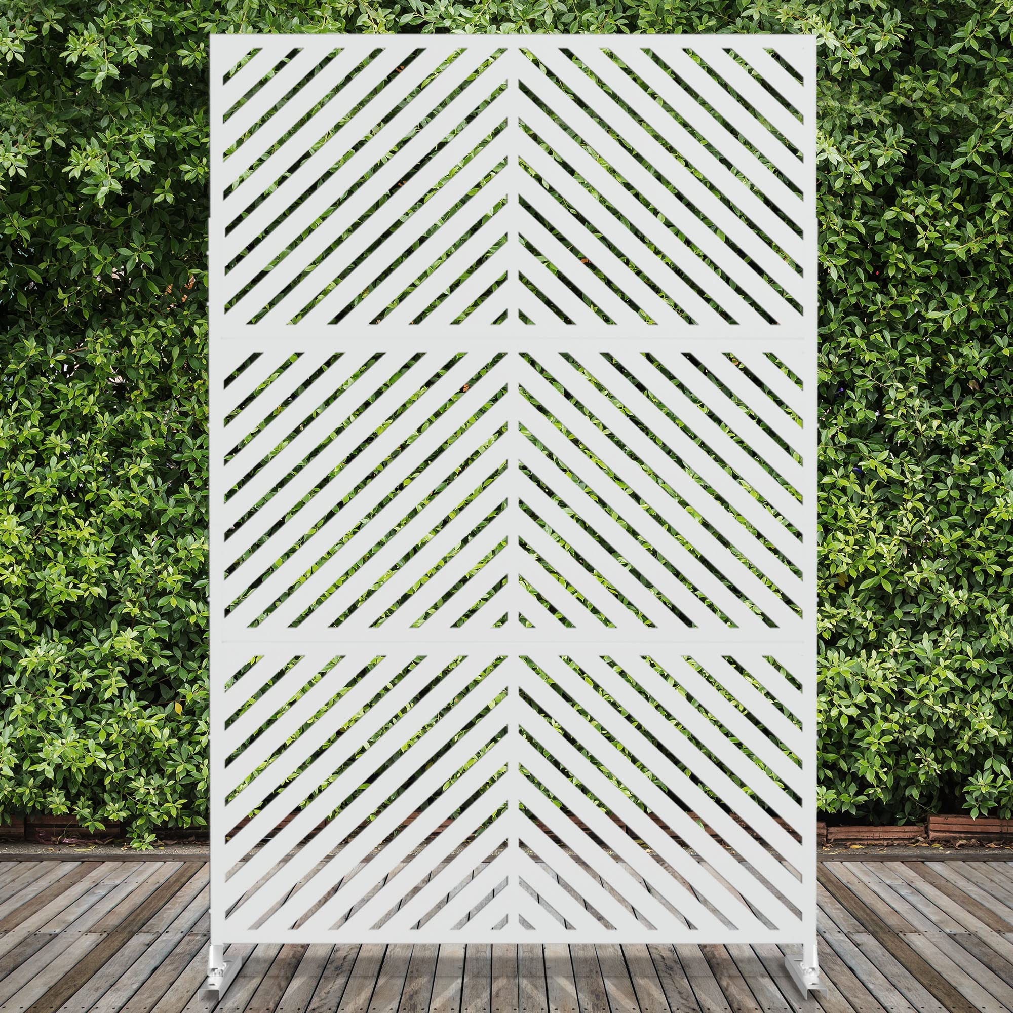 Elevens Free Standing Decorative Privacy Screen - Metal Outdoor Fence Panels for Garden, Patio & Backyard | White Arrow Design (A-GE04007) | Perfect for Creating Private Spaces & Enhancing Outdoor Decor