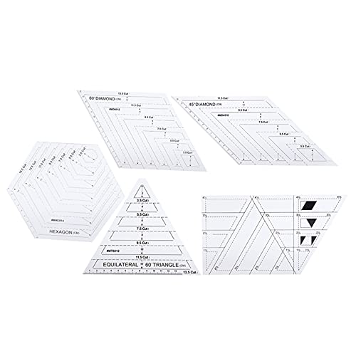 5Pcs Transparent Quilting Ruler Set - Polygon & Rhombus Sewing Templates for DIY Craft, Fabric Cutting & Patchwork Projects | Perfect for Quilters, Sewing Enthusiasts & Home Decor Projects